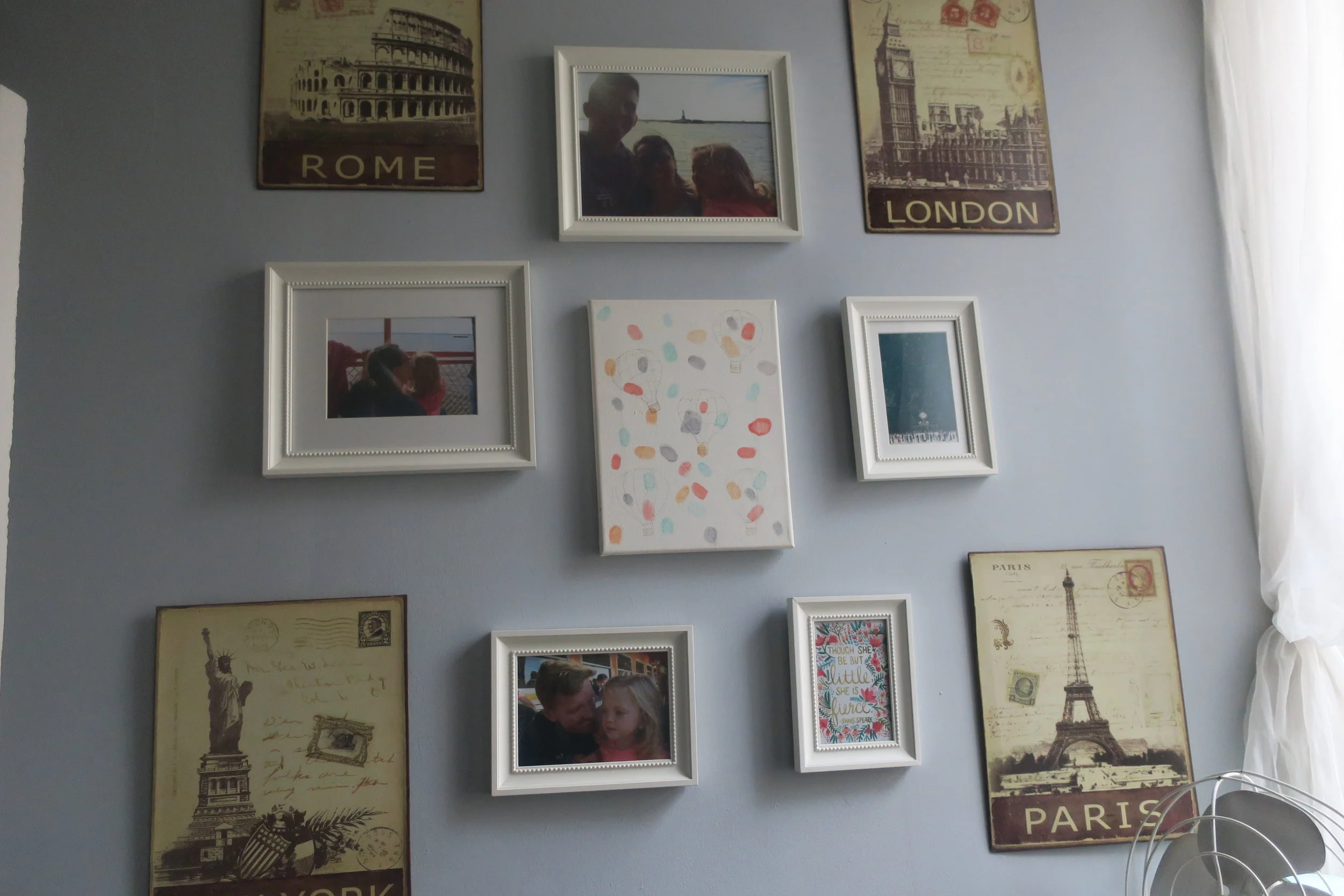  Lucie's room decoration theme has been a take on Frank Sinatra's  Come Fly With Me &nbsp;since she was a baby. We love the canvas with hot air balloons and colorful finger prints set by our friends who hosted and attended a baby shower for Lucie abo