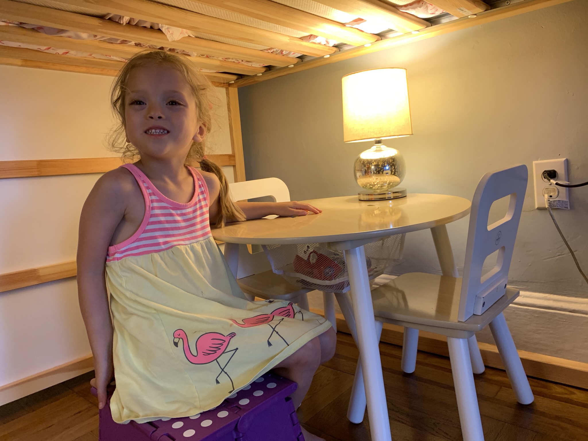 We flipped Lucie’s bed around and turned it into a loft. Her room has so much more space for playing now. When I asked her if she liked it, she said, “Mom, I LOVE it!” =)