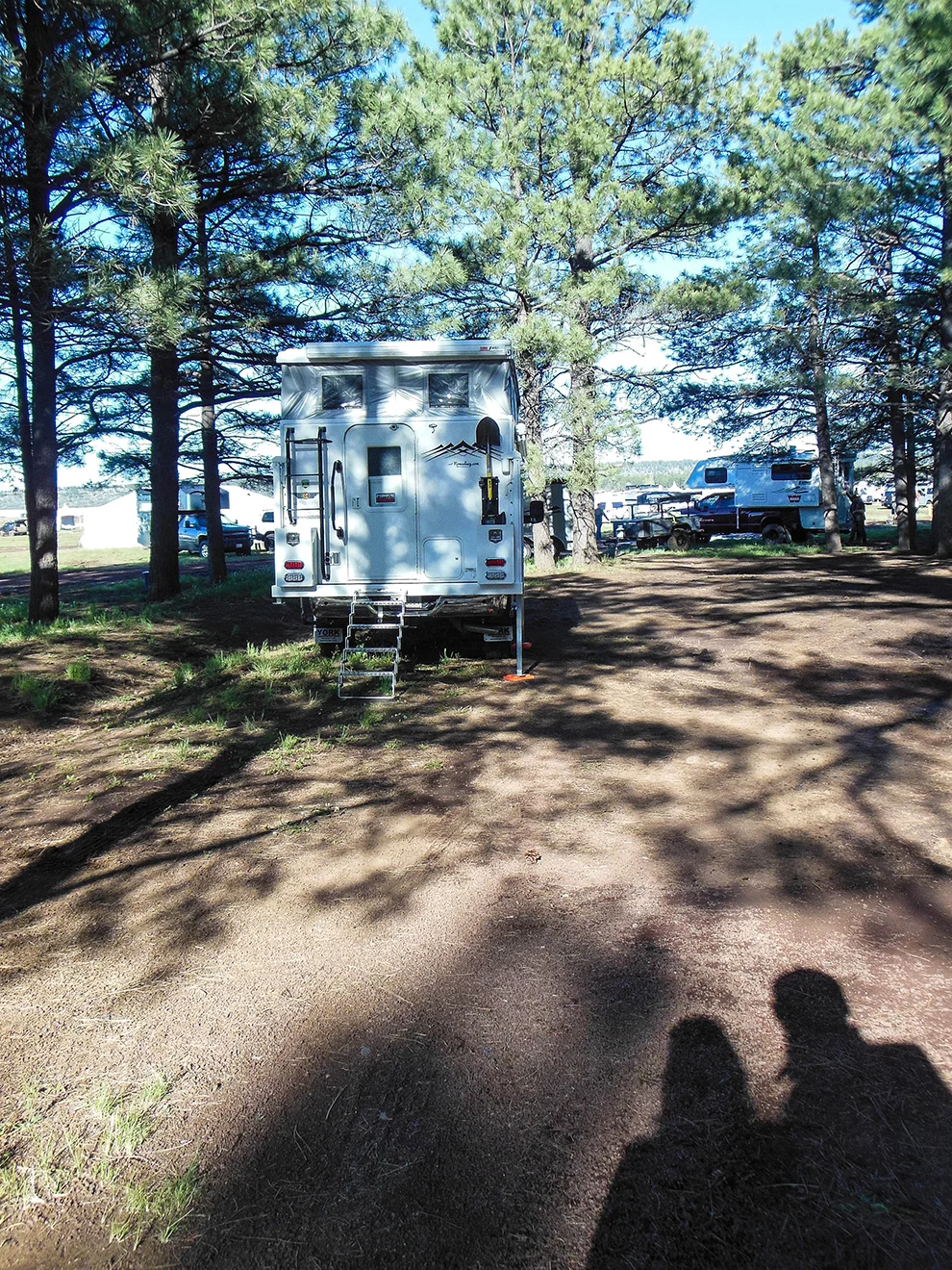Joni captures our shadows late in the afternoon as we return to our nomadacy support vehicle. What a memory we made at Overland Expo.