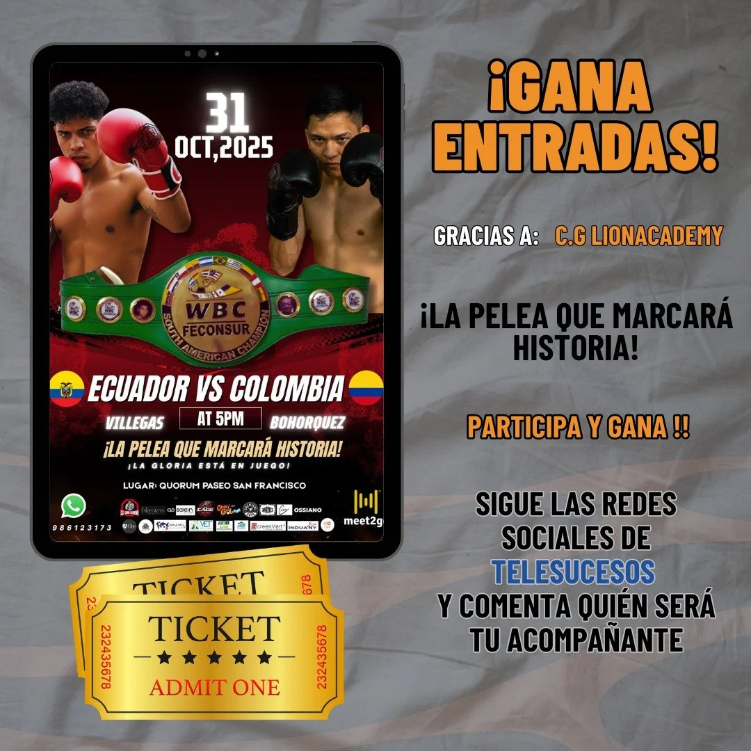 🎉 ¡Vive la emoción del boxeo EN VIVO!
Este 31 de octubre, TELESUCESOS te lleva a una noche de boxeo inolvidable 🥊🔥
Gracias a: @cg_lionsacademy 
Participa en nuestro sorteo de entradas:
1️⃣ Síguenos en nuestras redes sociales 📱