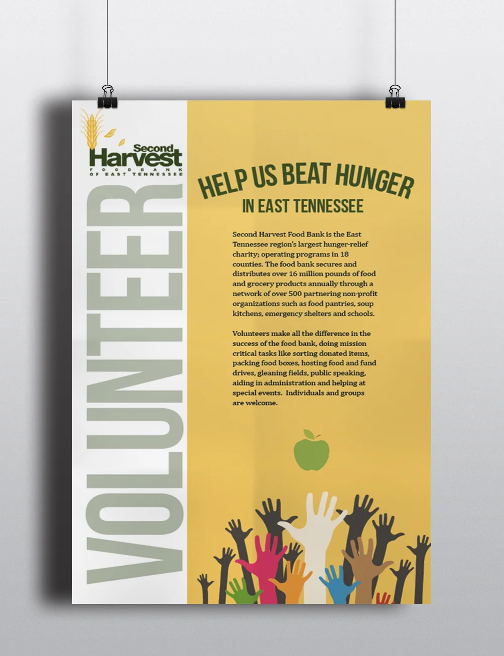 Volunteer for Second Harvest - Poster created in Adobe InDesign - class project