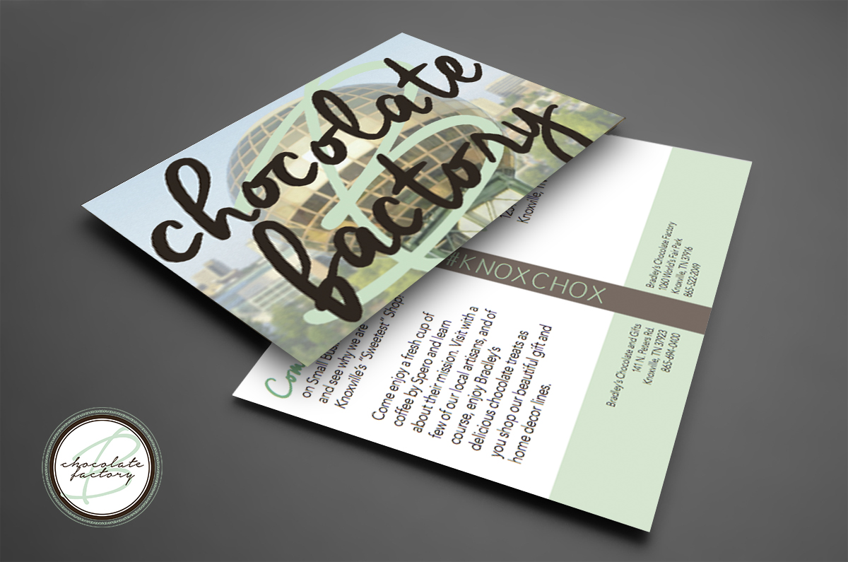 Bradley's 5x7 promotional mailer - created in Adobe InDesign - class project