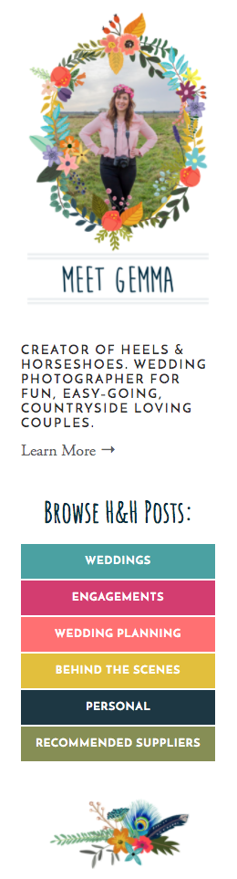 Above: Gemma's new blog sidebar with category links