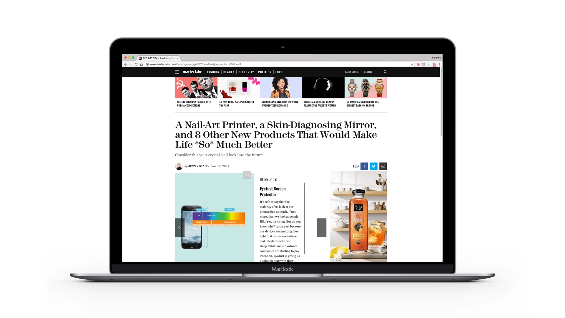 Marie Claire round-up of top 2017 CES innovations, including EyeJust screen protectors.