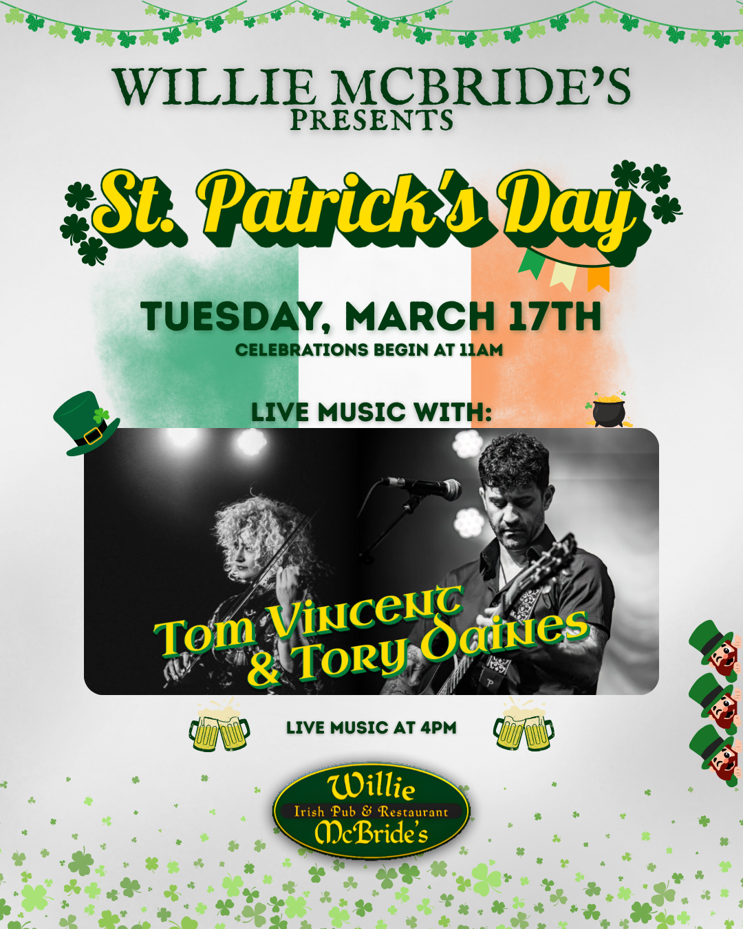 HAPPY ST. PATRICK'S DAY!  WE WILL BE OPEN AT 11 AM ! 