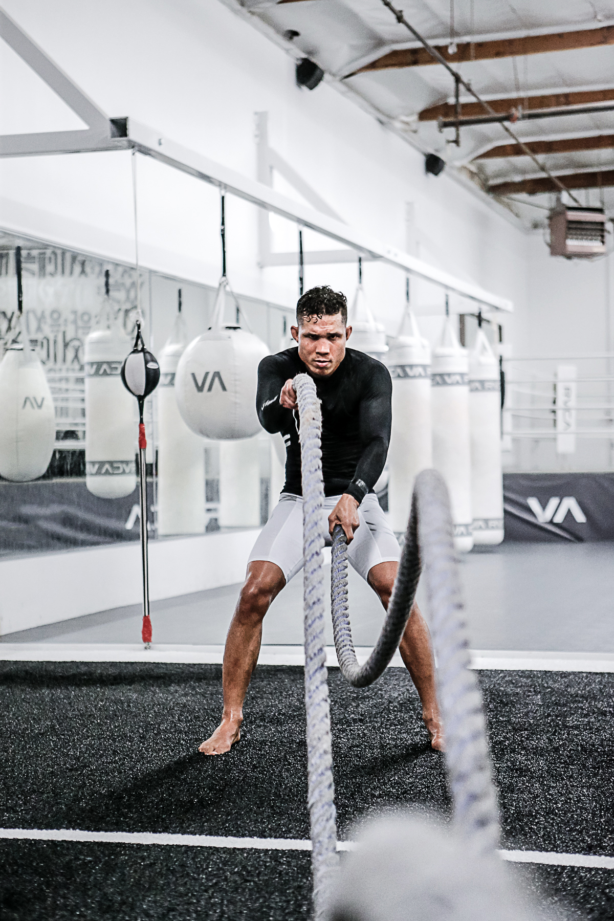 Hitting the ropes at the end of his training session.