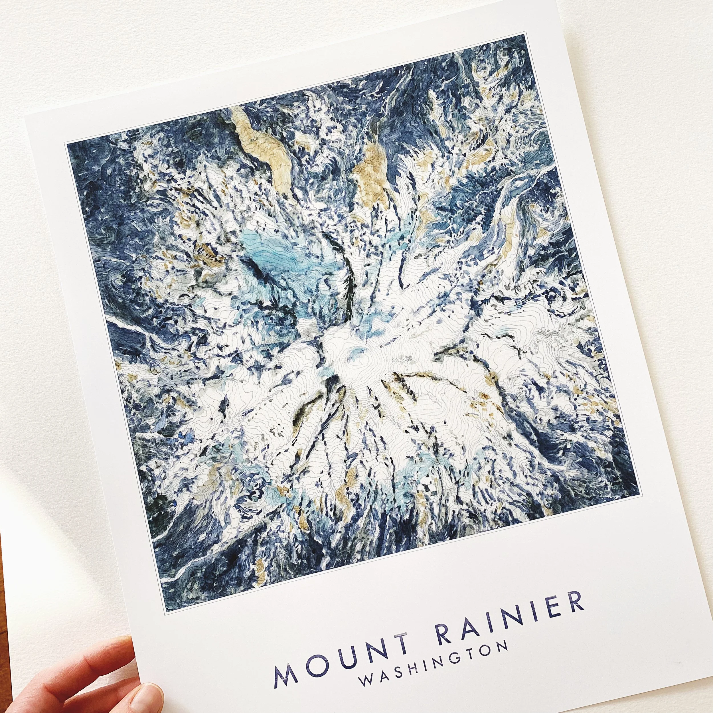 TAHOMA Mount Rainier Washington Topographical Watercolor Map PRINT