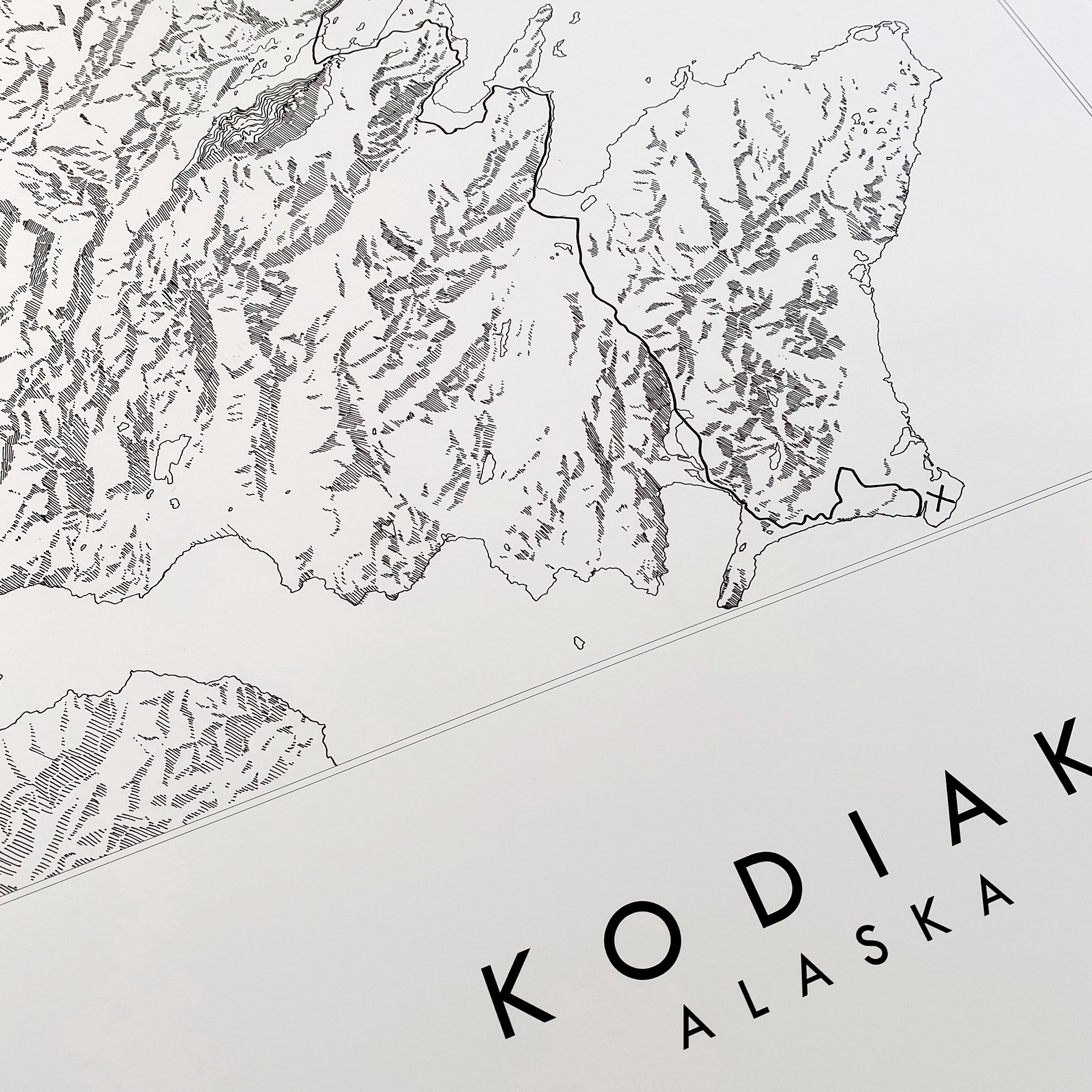 KODIAK Alaska Topographical Map Drawing: PRINT — Turn-of-the-Centuries