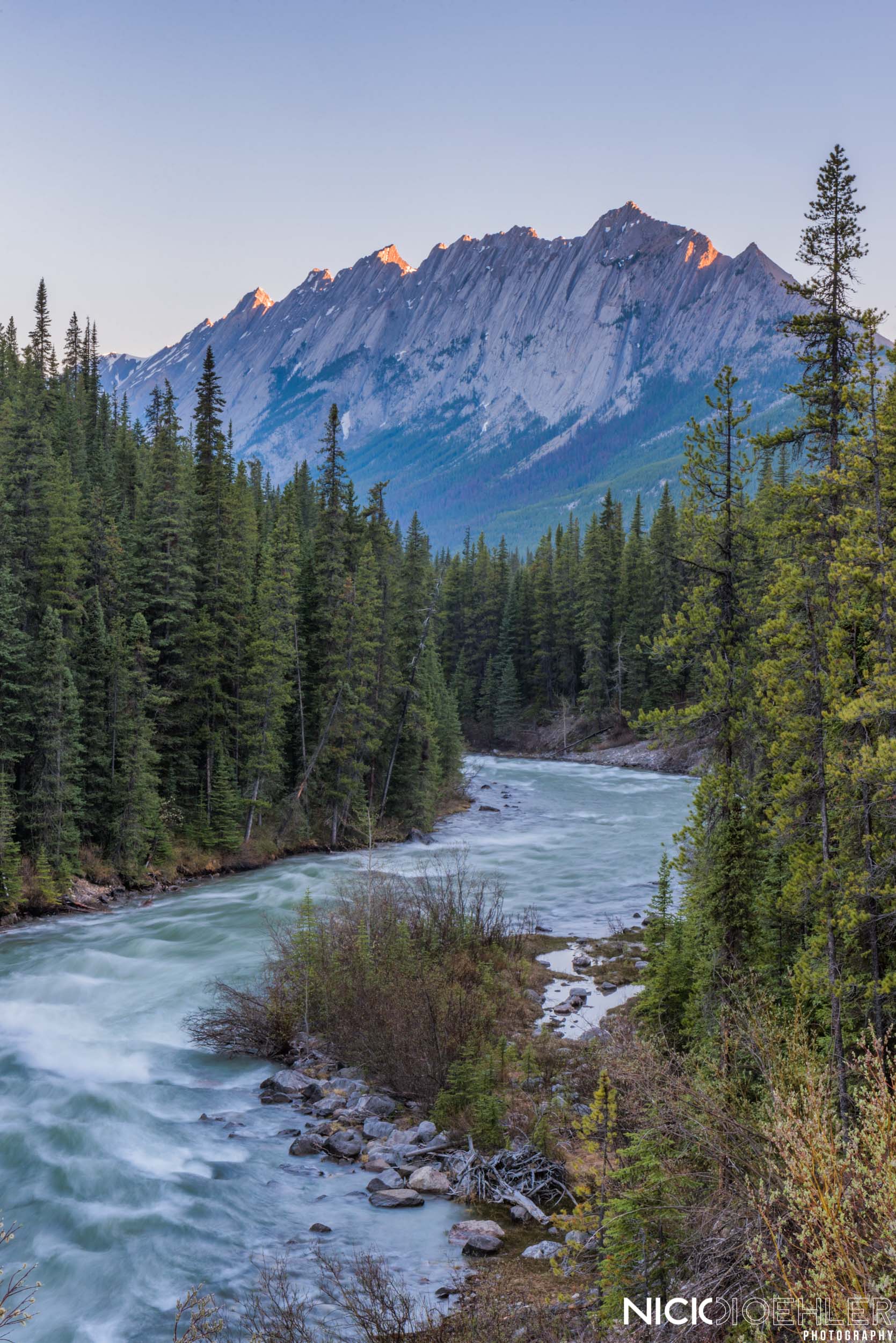 Jasper National Park: Light tipping the peaks of an amazing ridge.