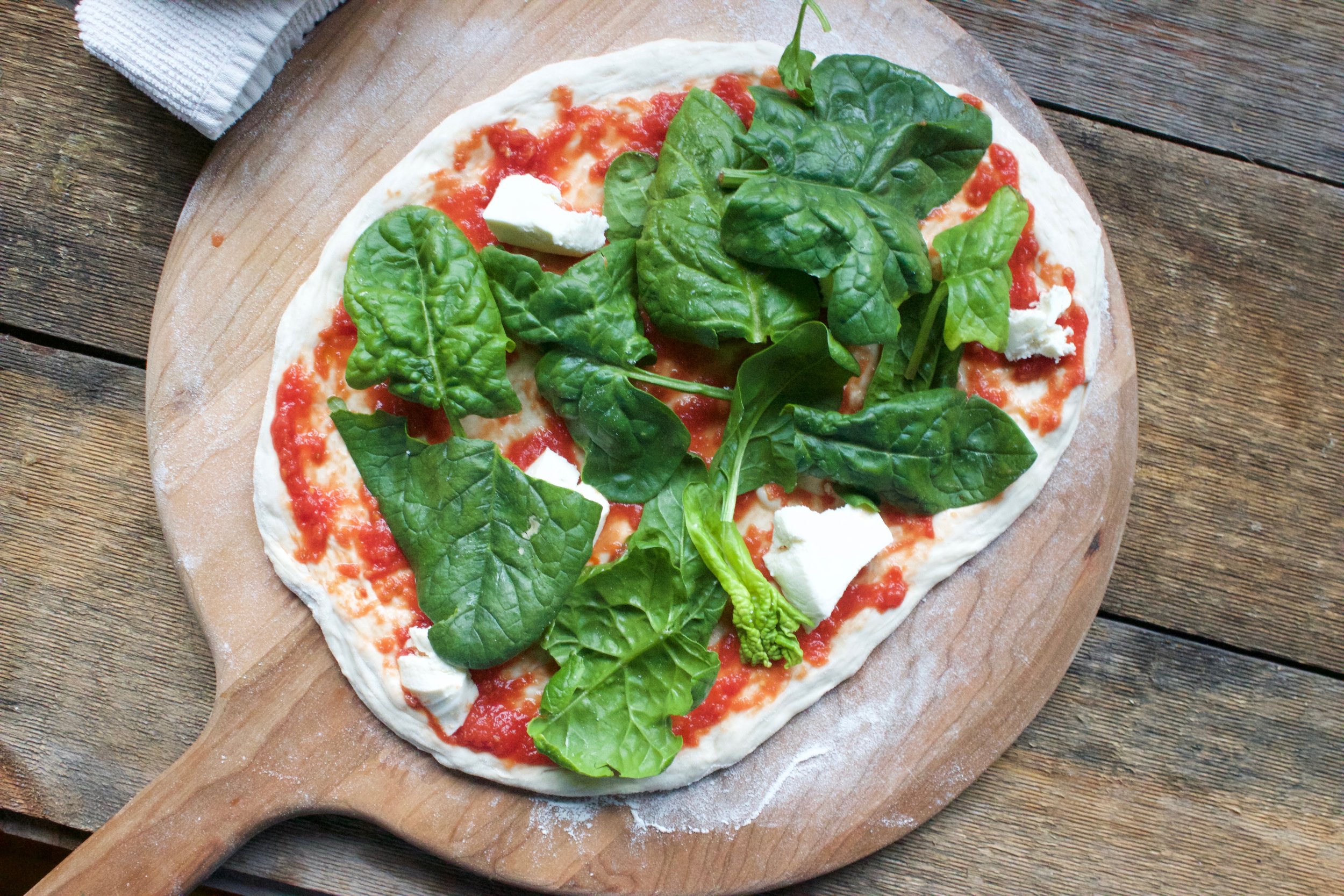 Crispy Spinach and Egg Homemade Pizza Baking Steel