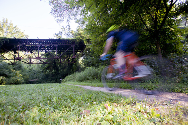 Here's the trestle! Look how fast I'm going, I'm blurry! We had been talking about visiting this trestle for a while and I'm stoked we finally visited it. Being from the San Francisco, Yay Area I have a soft spot for anything trolley related, and being a male raised on Thomas the Tank Engine anything train-ey makes me happy, so this pushed all sorts of buttons.