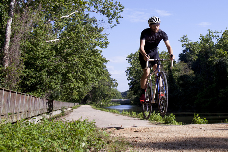 The ultimate goal was to get rad before showing up to the shop for our shifts. Obviously that happened, as you can see from this photo of Kevin, catching some sick air, towpath style. Just look at Kevin's face. Much concentration. Many stoke. So air.