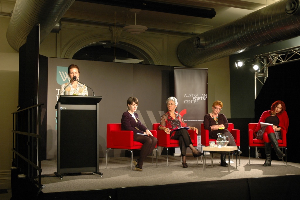  L-R: Michelle Leber, Chloe Wilson, Rachael Petridis, Ann de Hugard &amp; Emilie Zoe Baker (MC) 