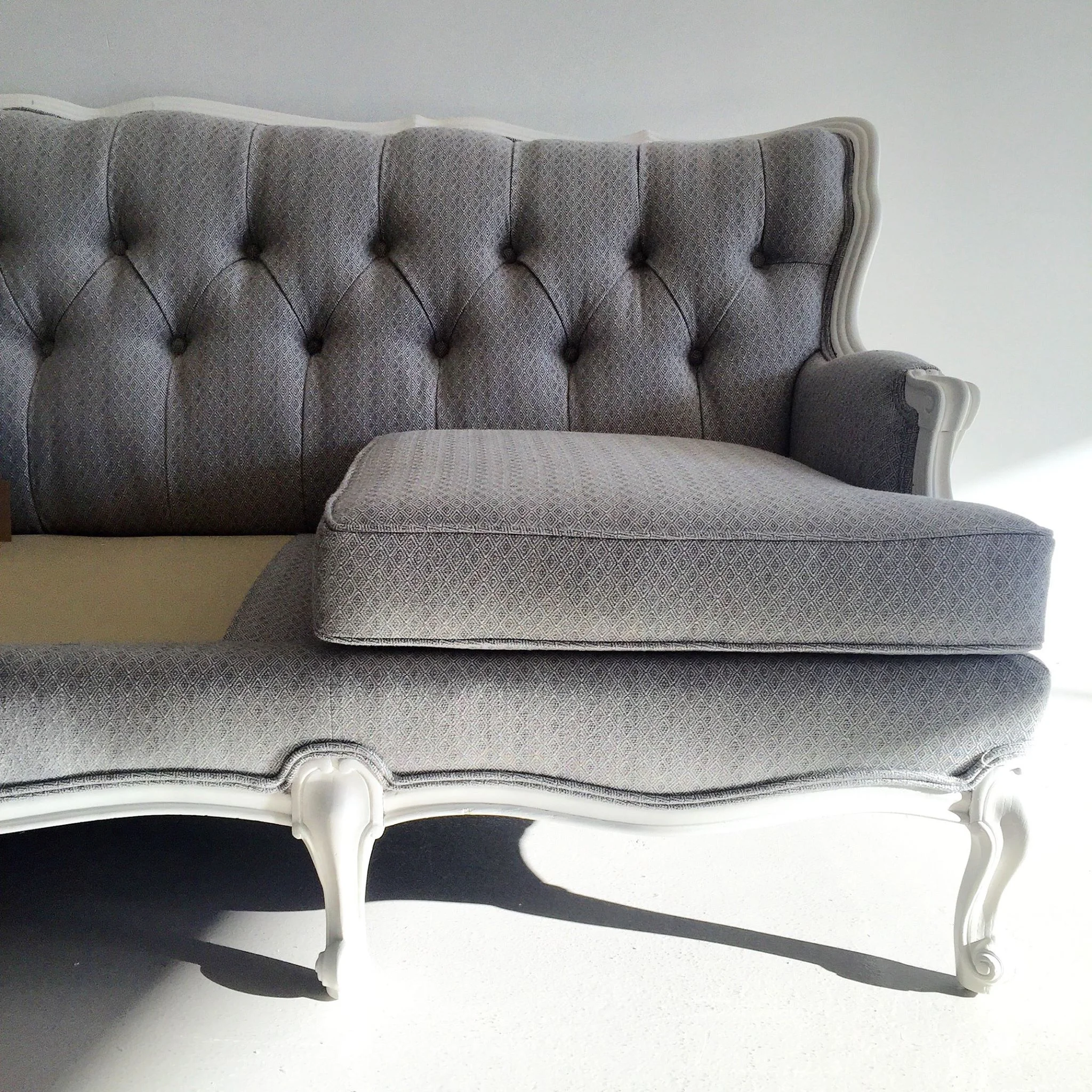Vintage sofa in progress, fabric by Trend