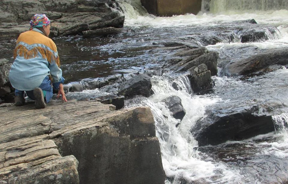 Irene Orkin offering tobacco to South Bala Falls