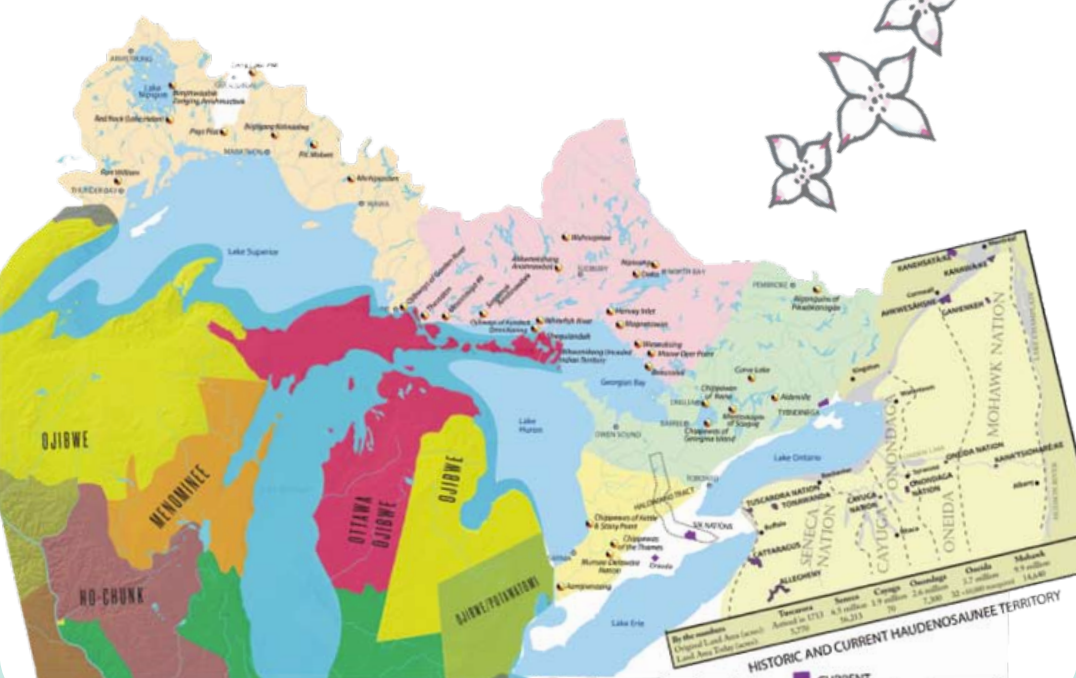 A map collage of Indigenous nations and the Great Lakes. From GLC's Indigenous Water Governance toolkit resource. 