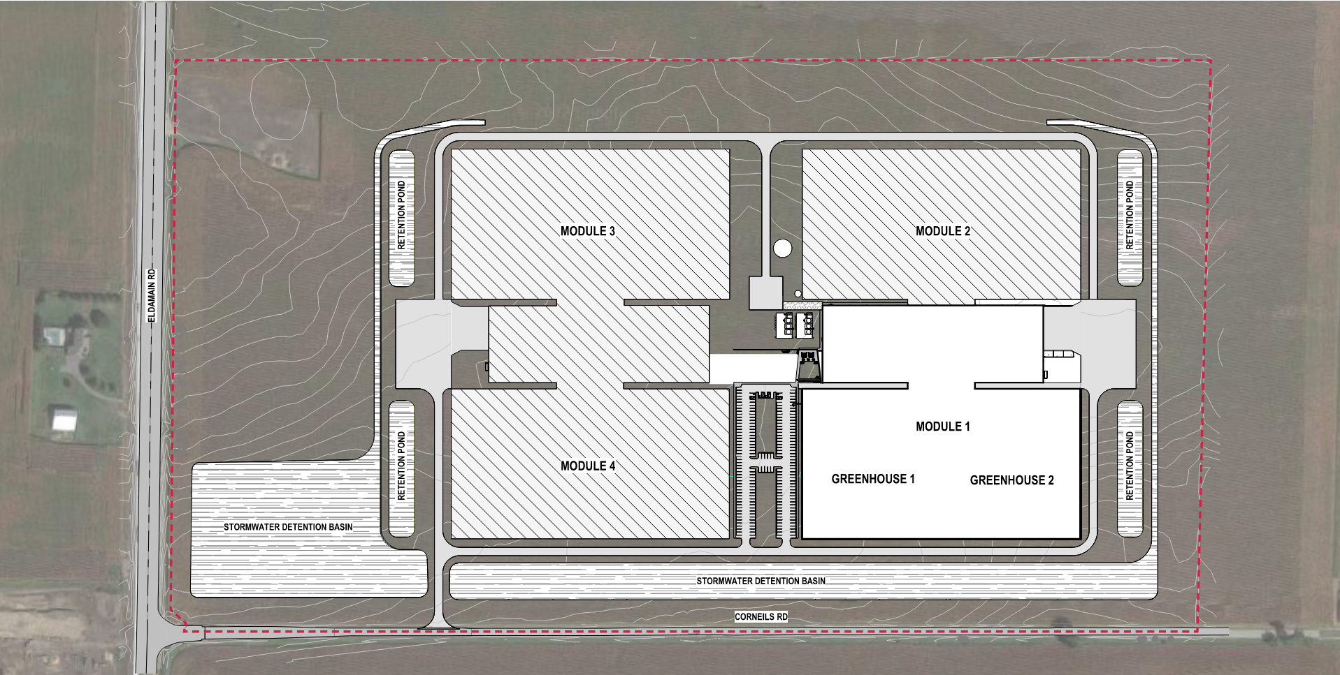 Each project was anticipated to have room to grow. The initial builds were to consist of one headhouse for packaging and one module containing two 25-acre greenhouses.