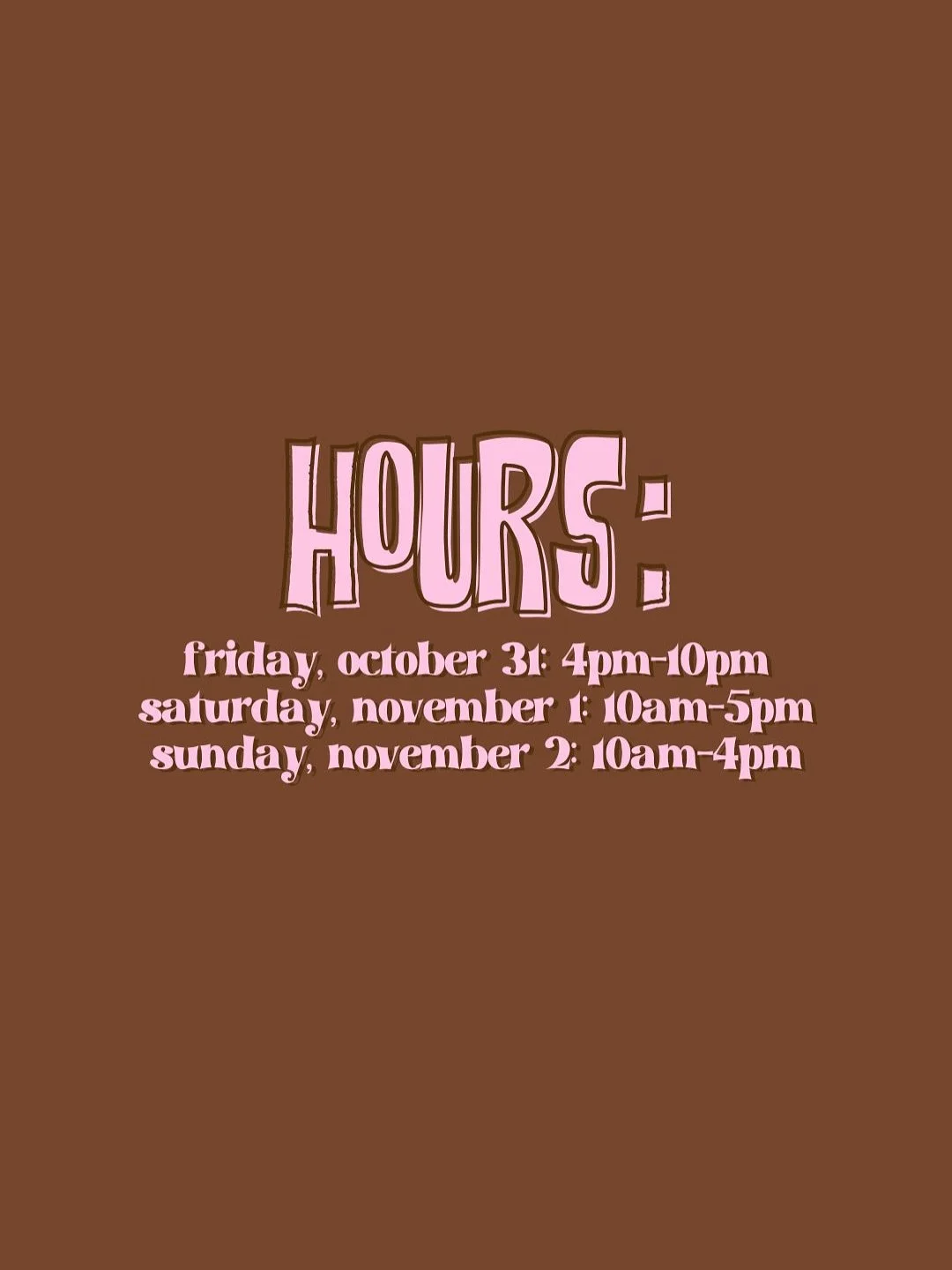 TODAY IS THE DAY! see you this Friday, Saturday, and SUNDAY at the Chilliwack Heritage Park! 🤎💕
first 20 people in line each day get a swag bag!!!
bring your kiddies tonight for trick or treating at vendors booths! 🎃👻
🗓️: october 31, novembe