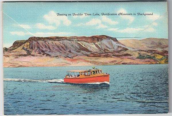 Boating on Boulder Dam Lake, Fortification Mountain in Background