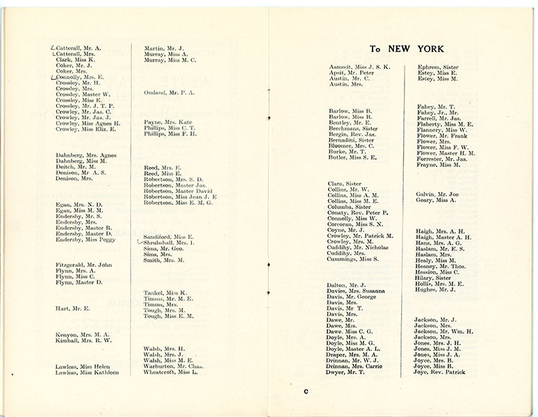 1926 Celtic Second Class Passenger List