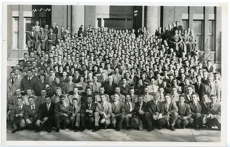Missionaries at LDS Mission Home preparing to leave on Mission. Dec 5, 1950