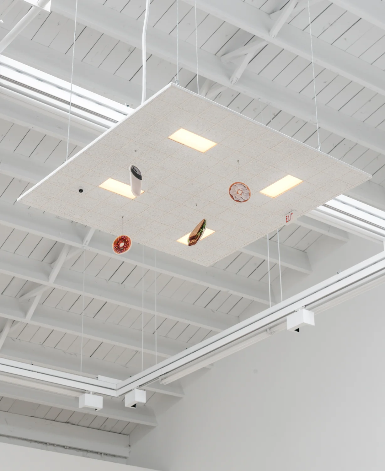 Ceiling (Deli), 2016 aluminum, cork, paper, acrylic paint, acrylic sheet, ink jet print, thread, magnets, PLA, LEDs, hardware