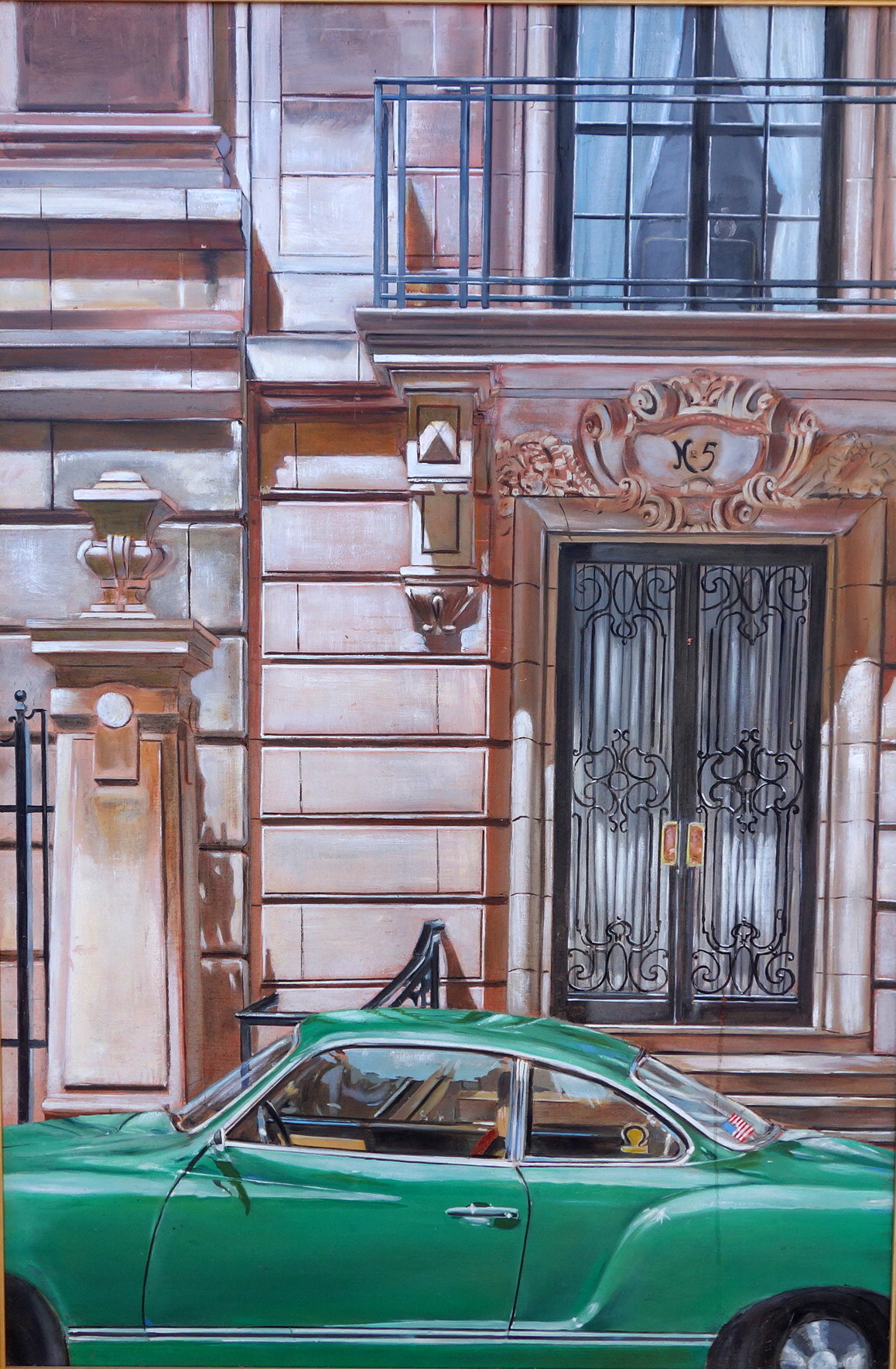    Green VW in front of Building, around 70th and 5th.      1982      Oils on Masonite, 26” x 36”   