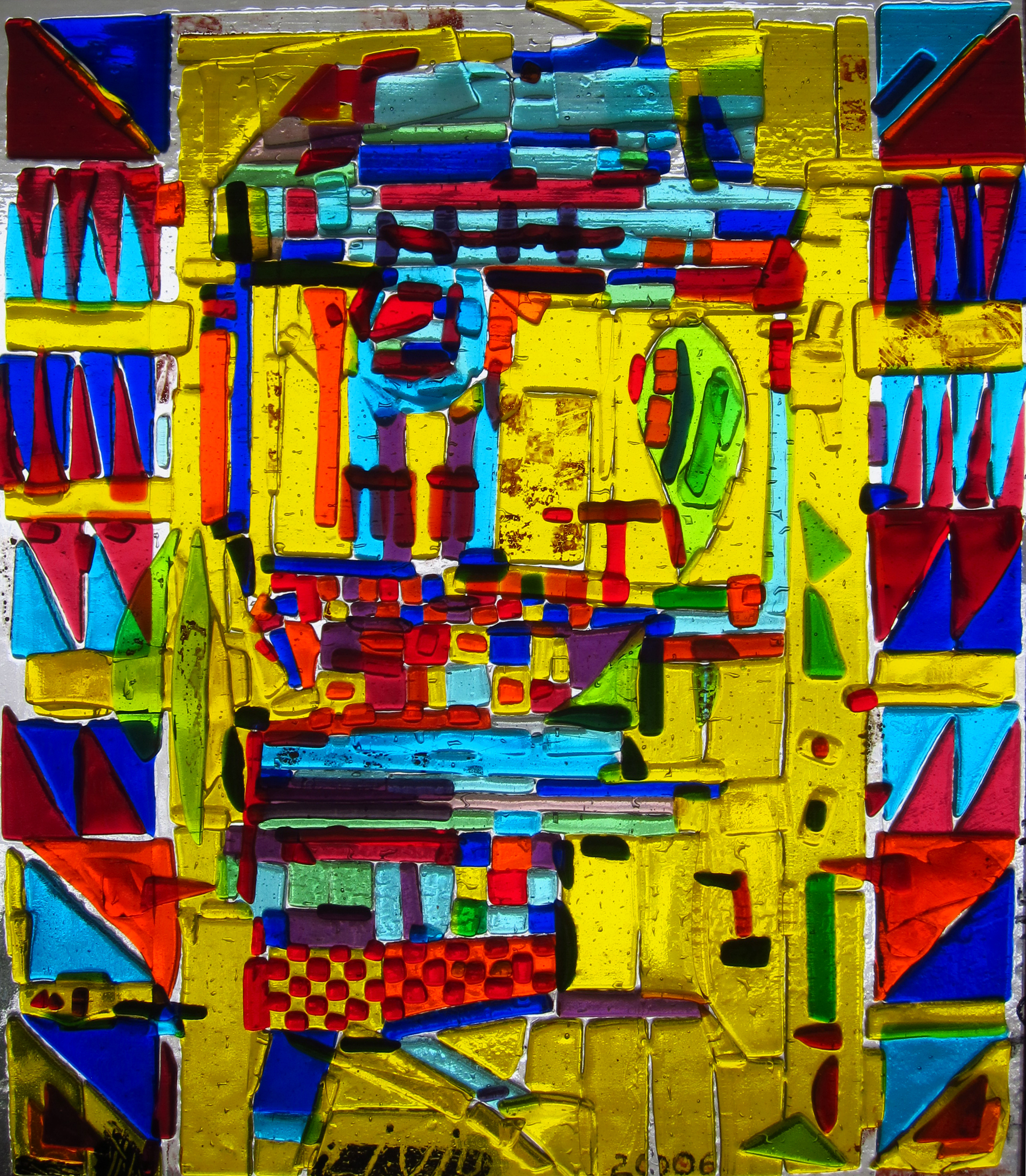  Almost purely abstract. &nbsp;On the sides geometric.  2006  Fused glass 