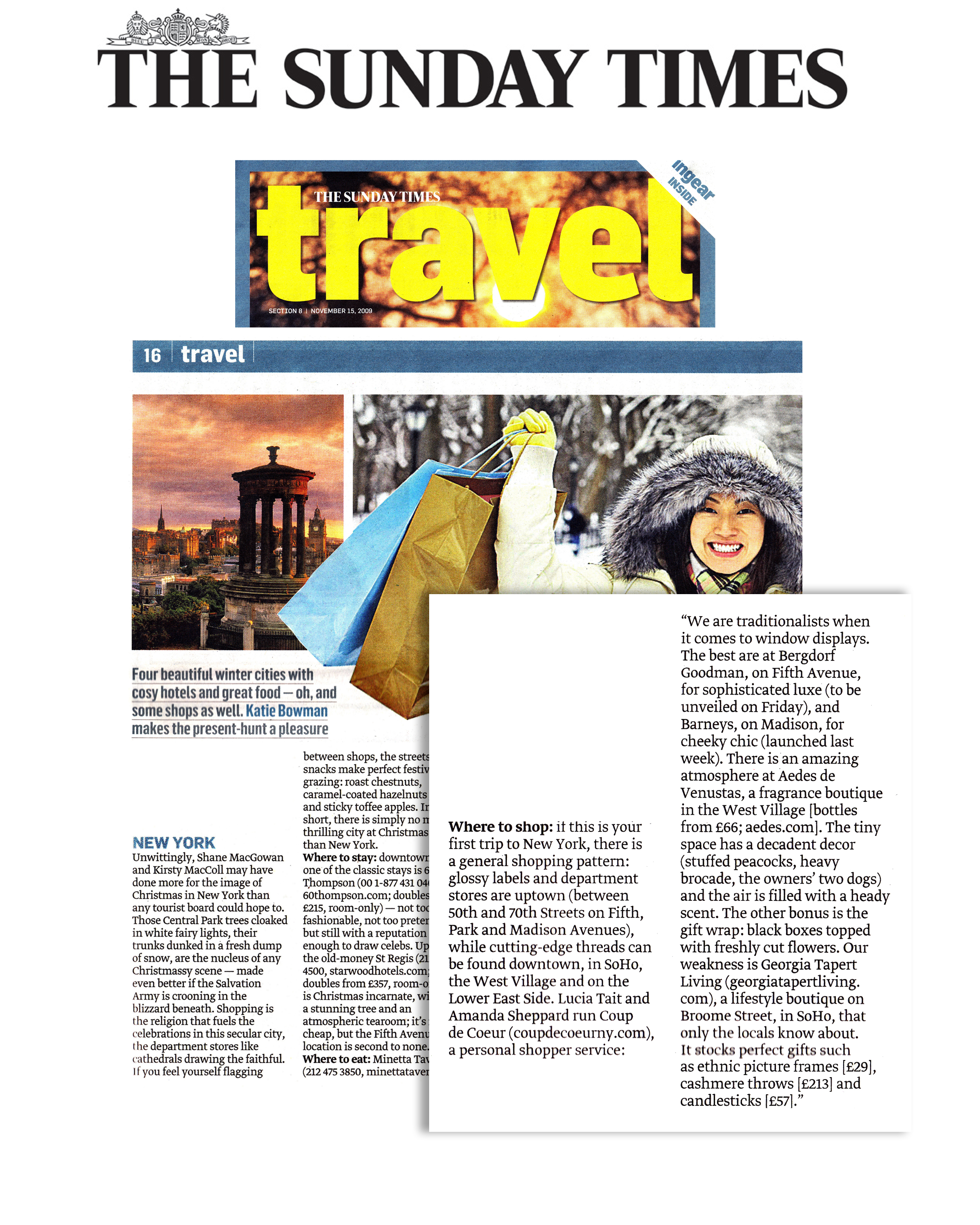 The Sunday Times , ‘Travel, New York’ - November, 2009
