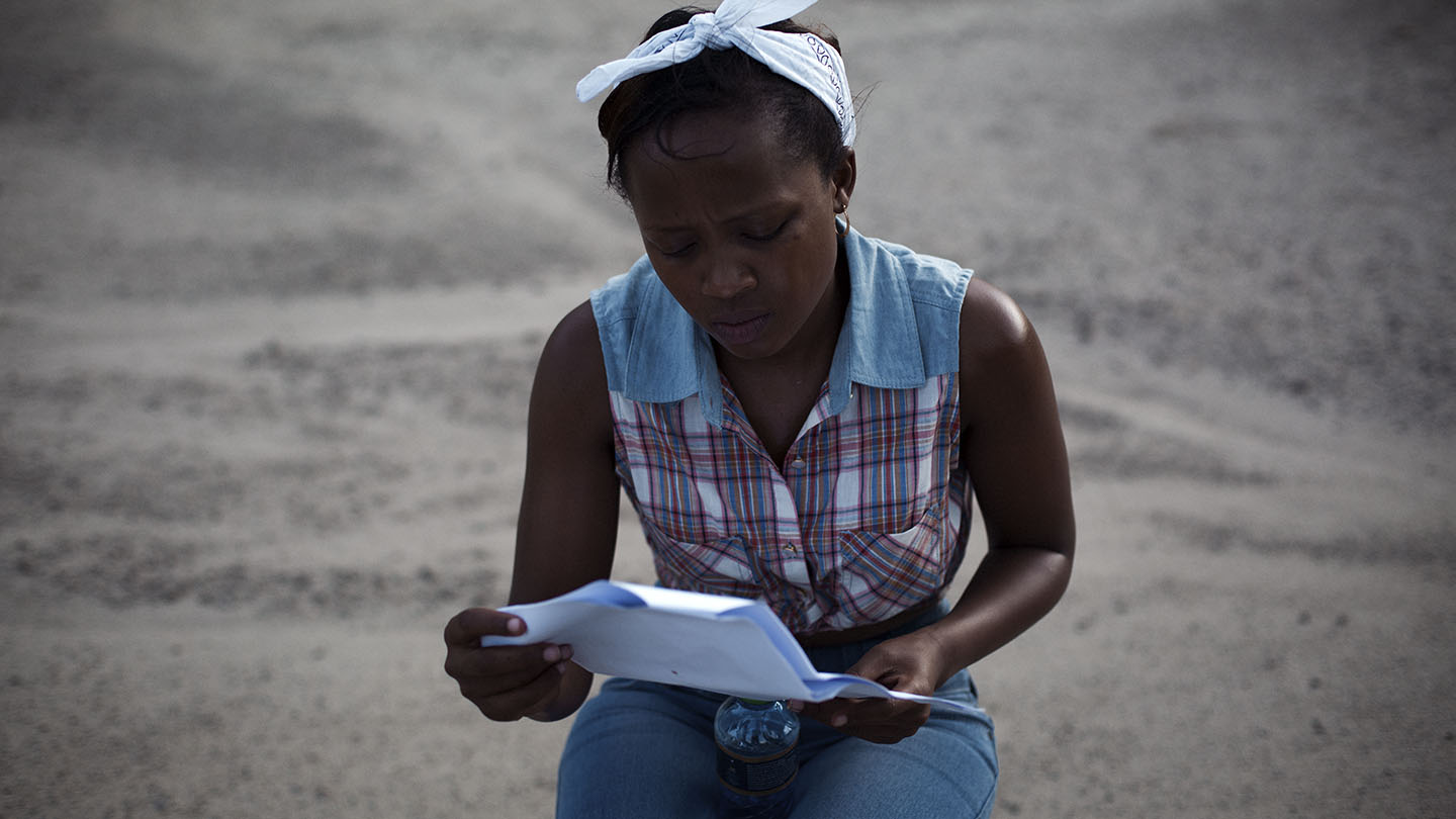 Wanjiku Karanja on set.