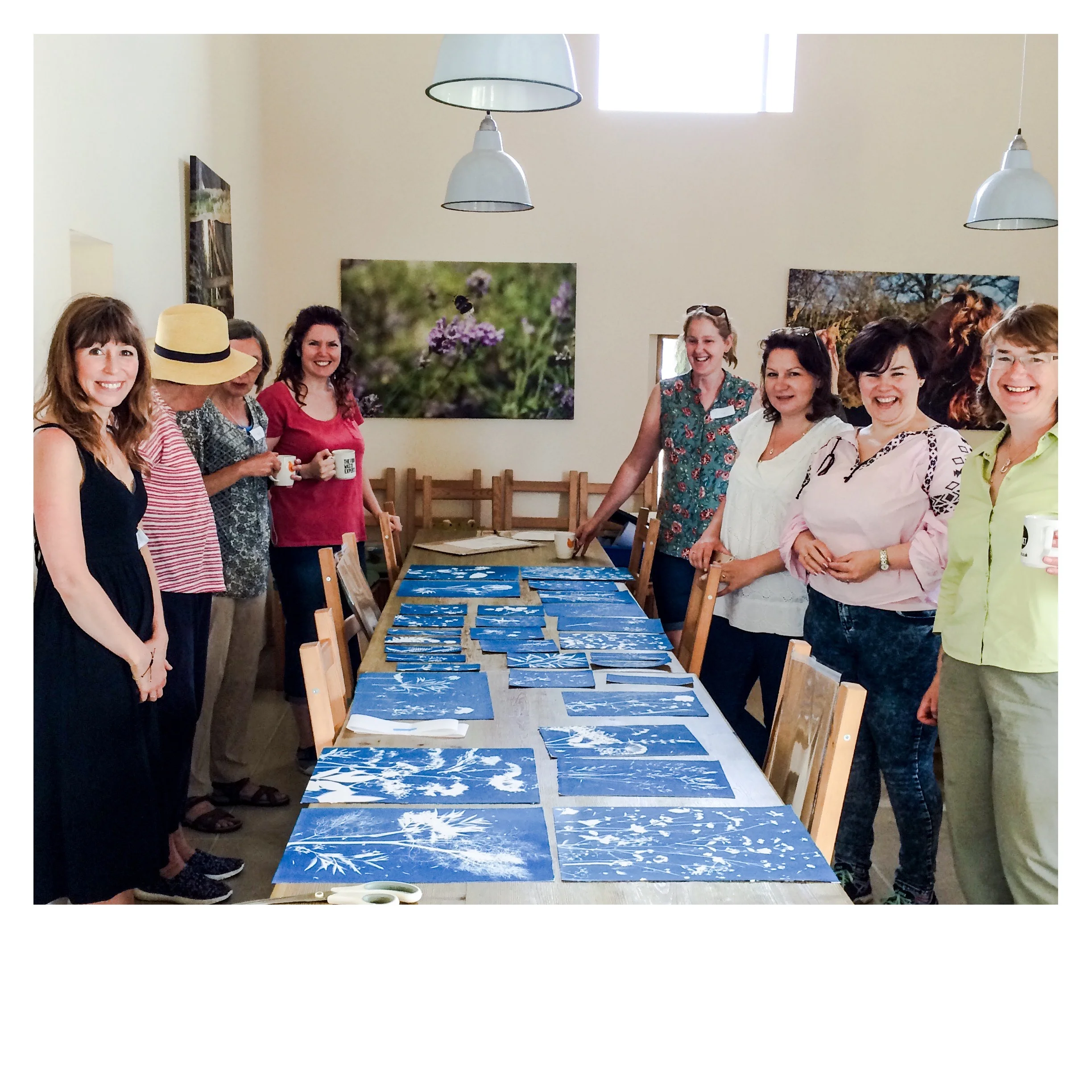 Last years participants in the the Summer Workshop, showing fantastic range of work after a mornings printmaking.