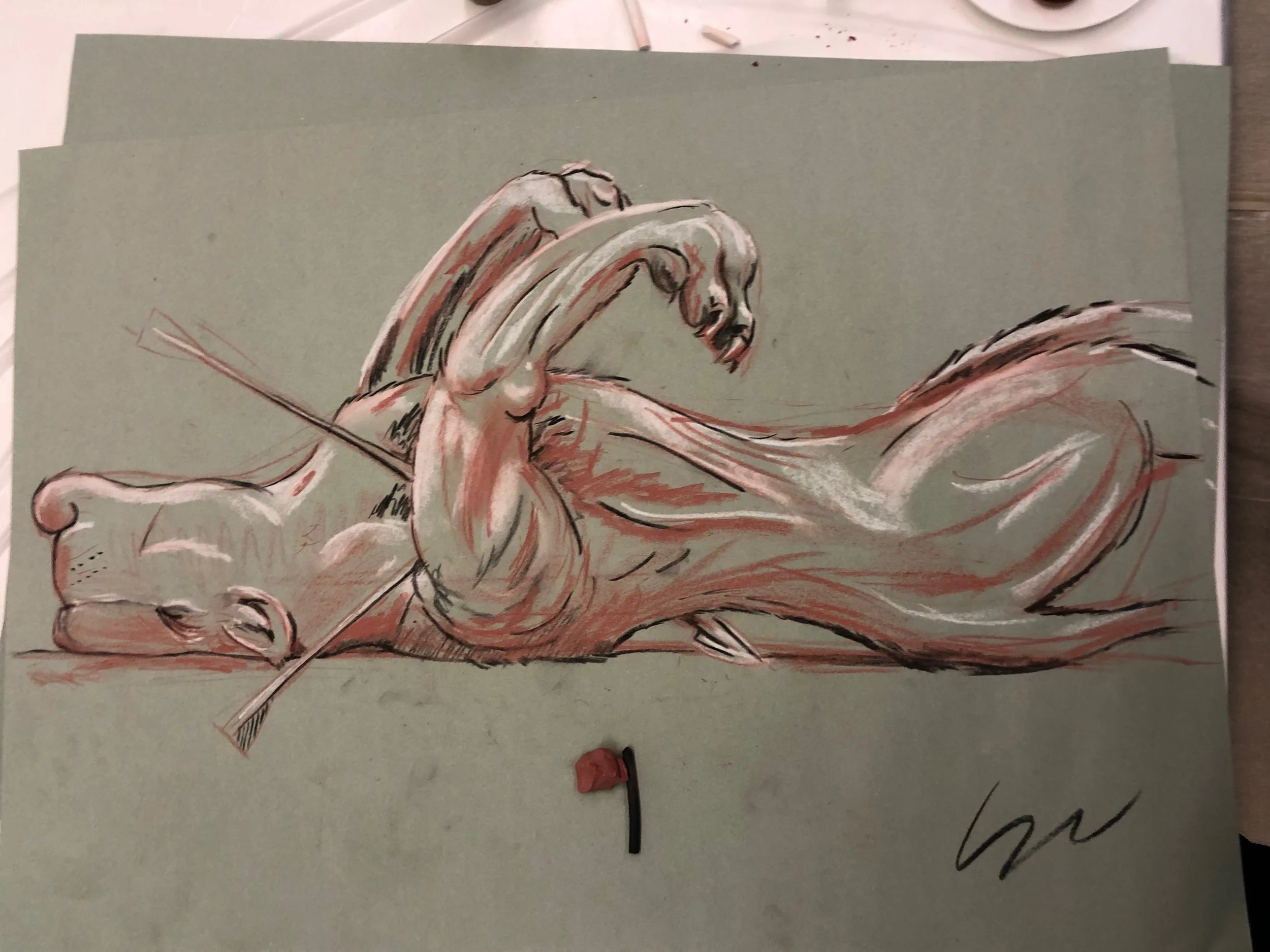 Sketch I made of a dead lion killed by Ashurbanipal…