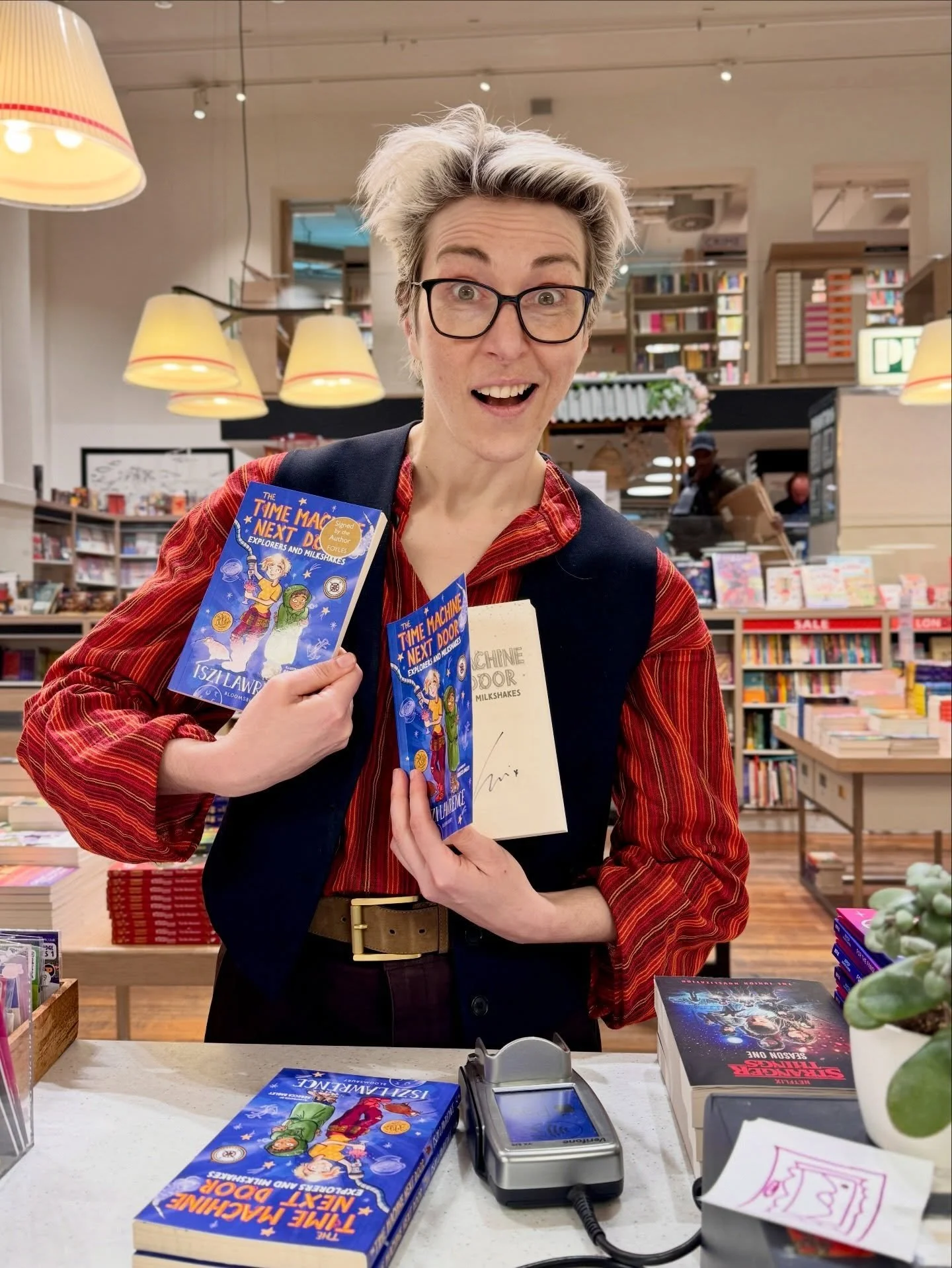 Head to @foylesforbooks for all your time travel needs. Coincidentally I&rsquo;m recording the #audiobook for this #scifi #historicalfiction today! It is called The Time Machine Next Door: Explorers and Milkshakes. I found a bunch in @foylesforbooks 