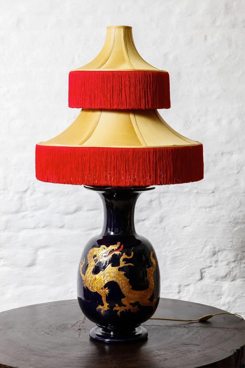Chinese dragon and pagoda lamp