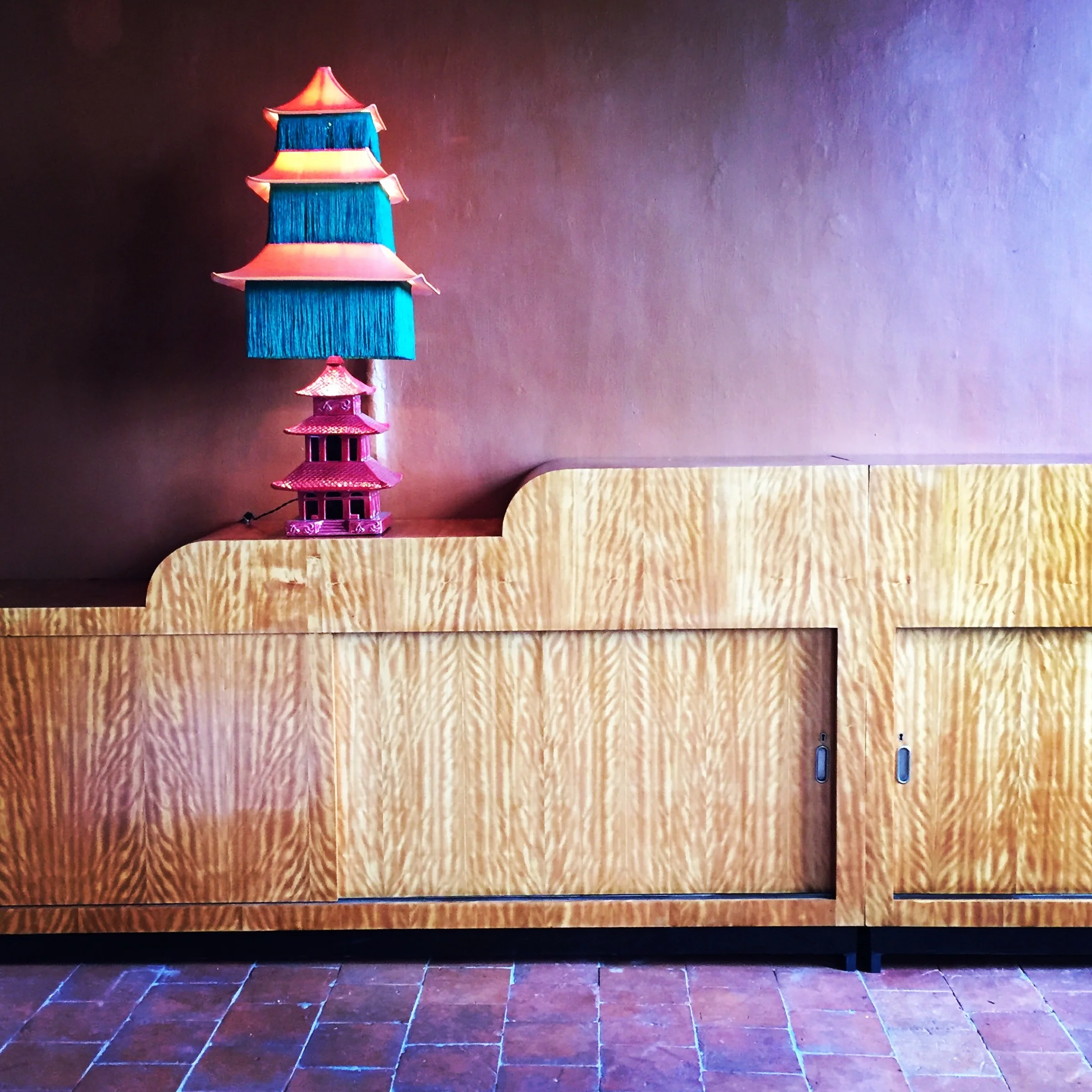 art deco dresser and double pagoda lamp