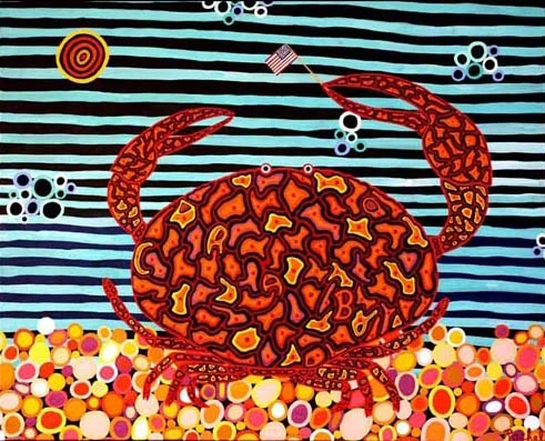 Patriotic Crab, acrylic on canvas, 24" x 36"