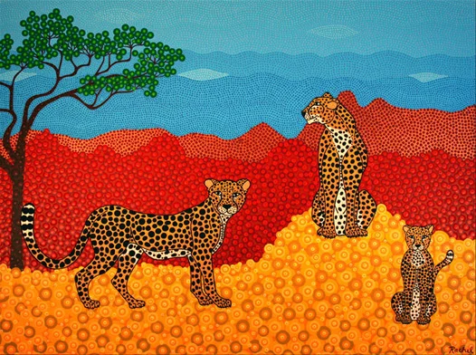 Cheetas, acrylic on canvas, 30" x 40"
