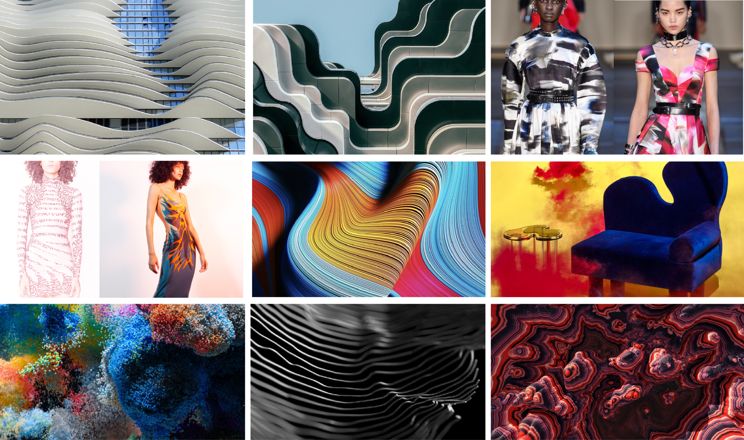 The collision of the natural and industrialized world influence 2019 pattern design, showcasing “a desire to revert to a simpler life driving a look where natural meets man-made in quiet, technical mixes” (Stylus).