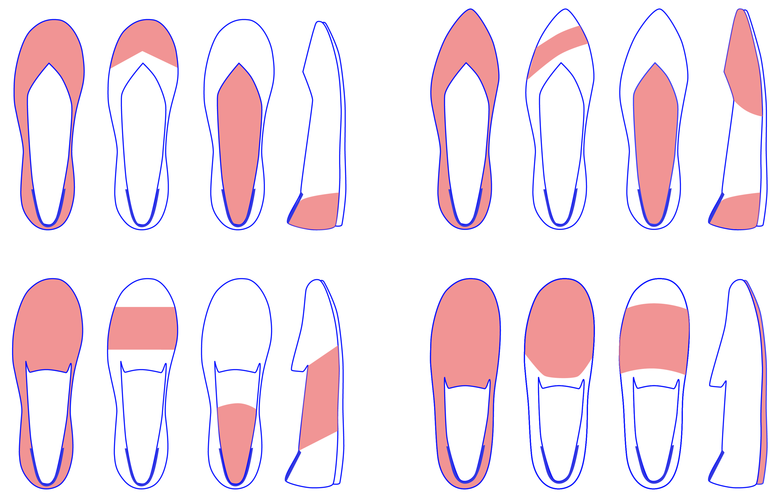 blocking concepts for four existing Rothy’s shoe styles