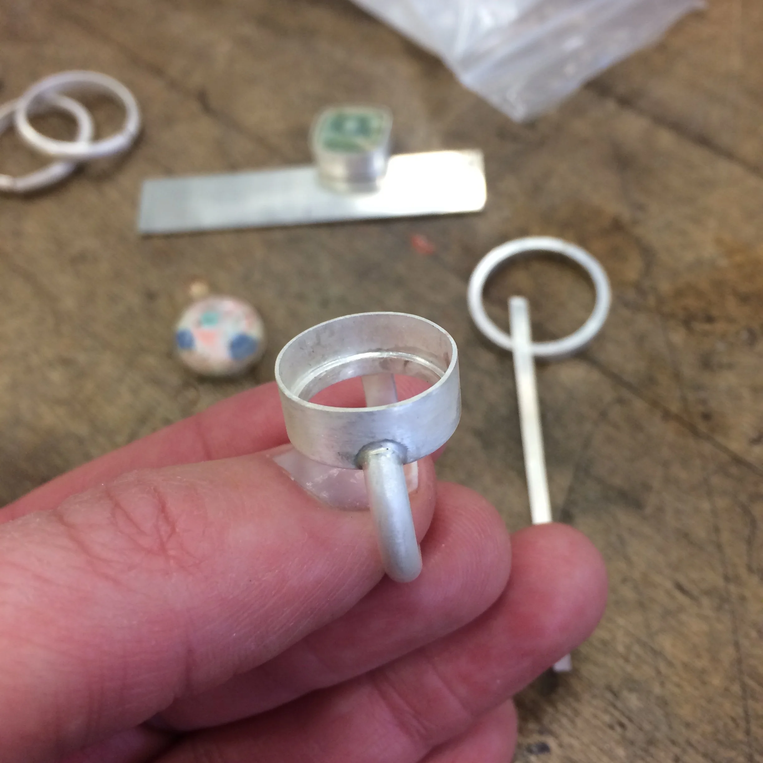 Bezel in progress · sterling silver