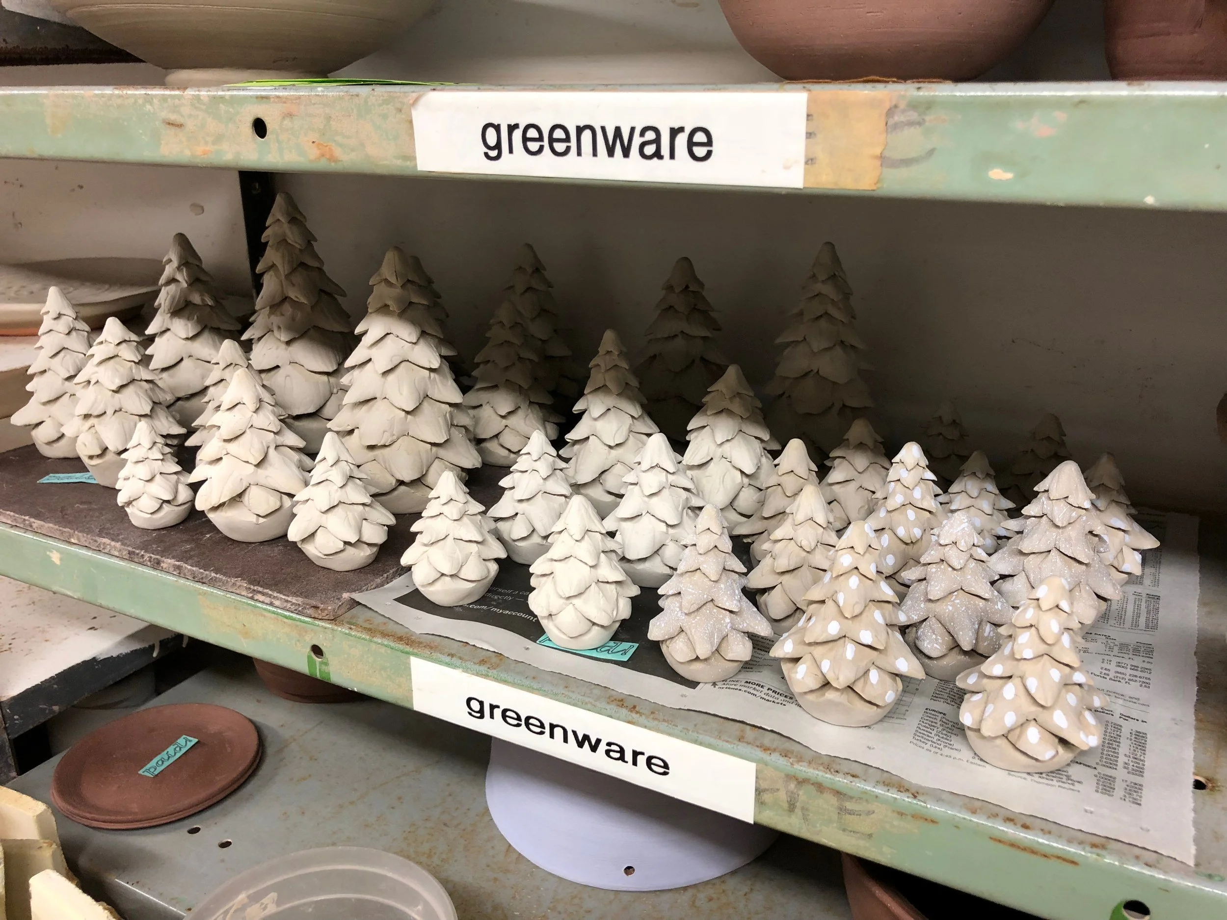 A shelf of pine trees, greenware