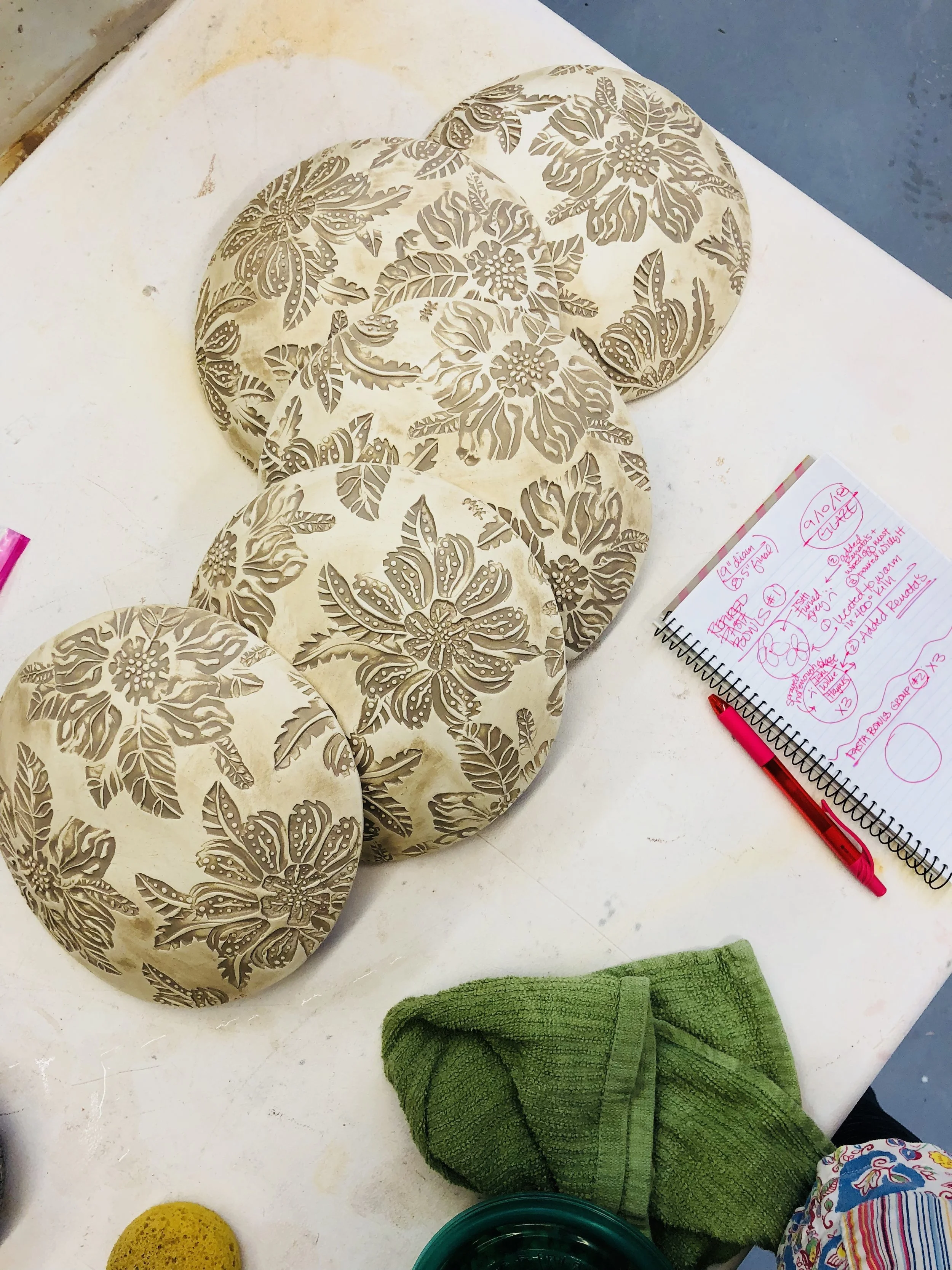 Glazing stamped pieces