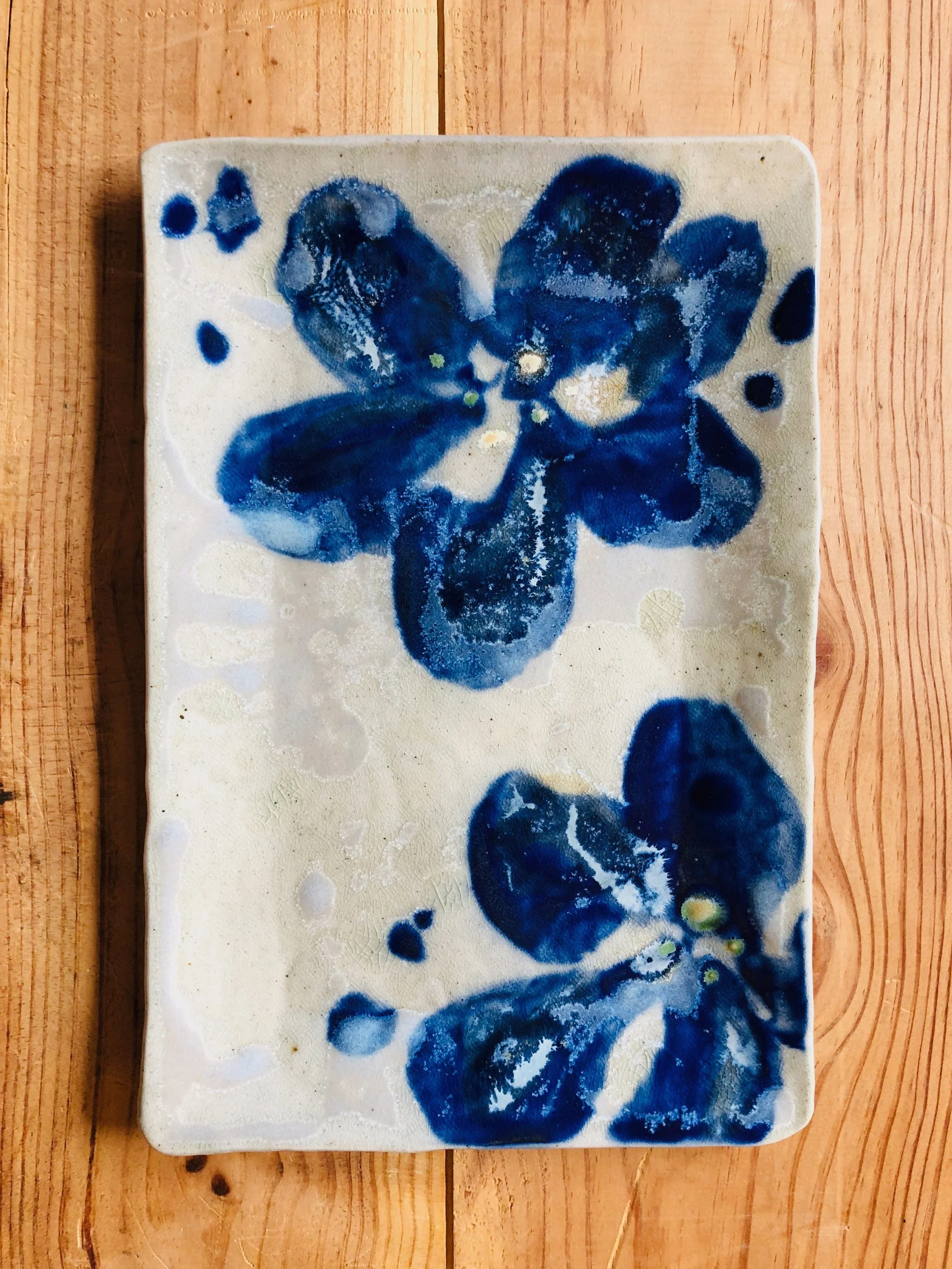 Blue flower tray · salt-fired stoneware