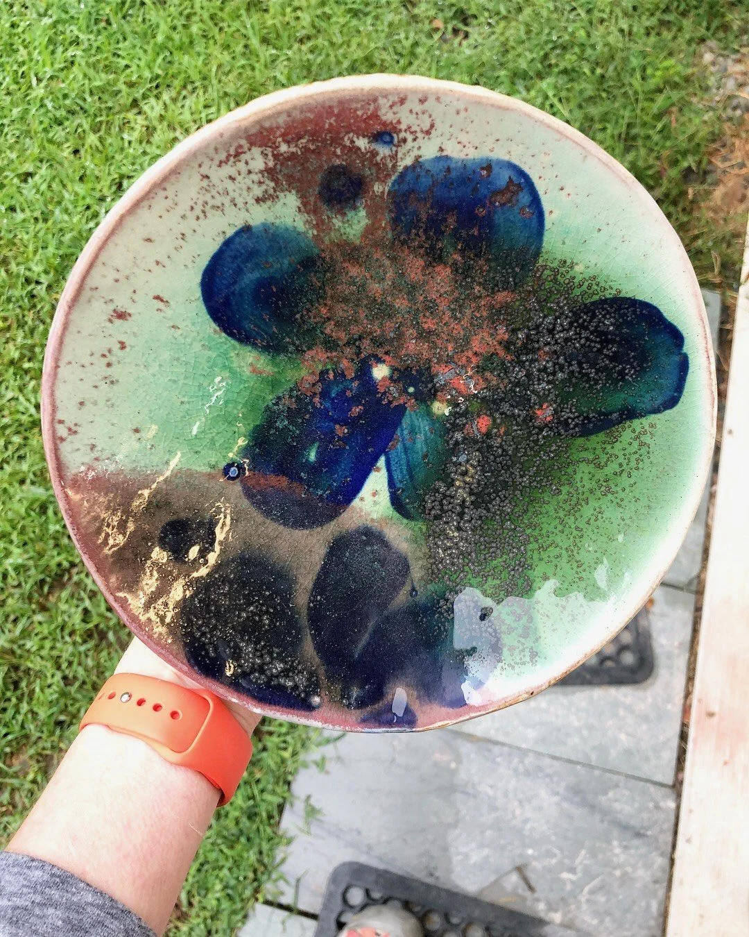 Bowl, blue and green glaze · salt-fired stoneware