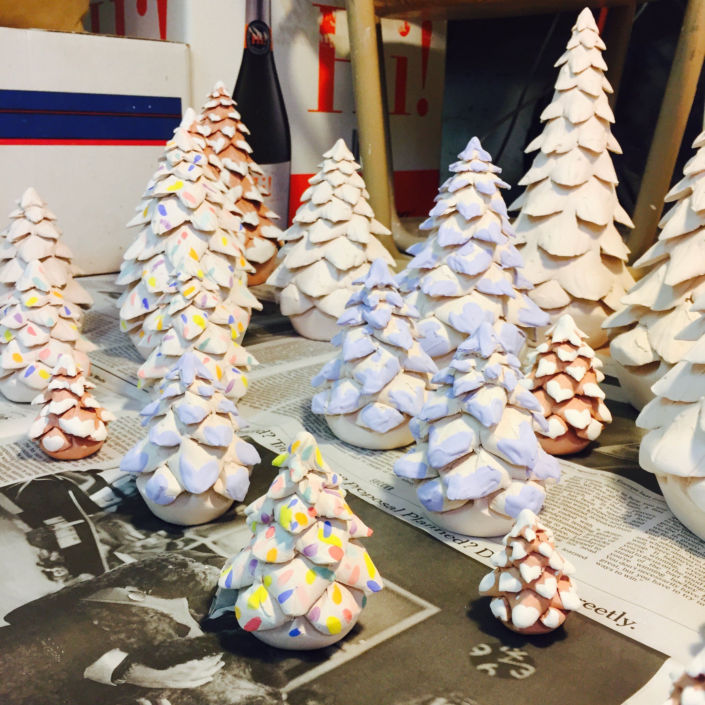 Pine trees on the studio table