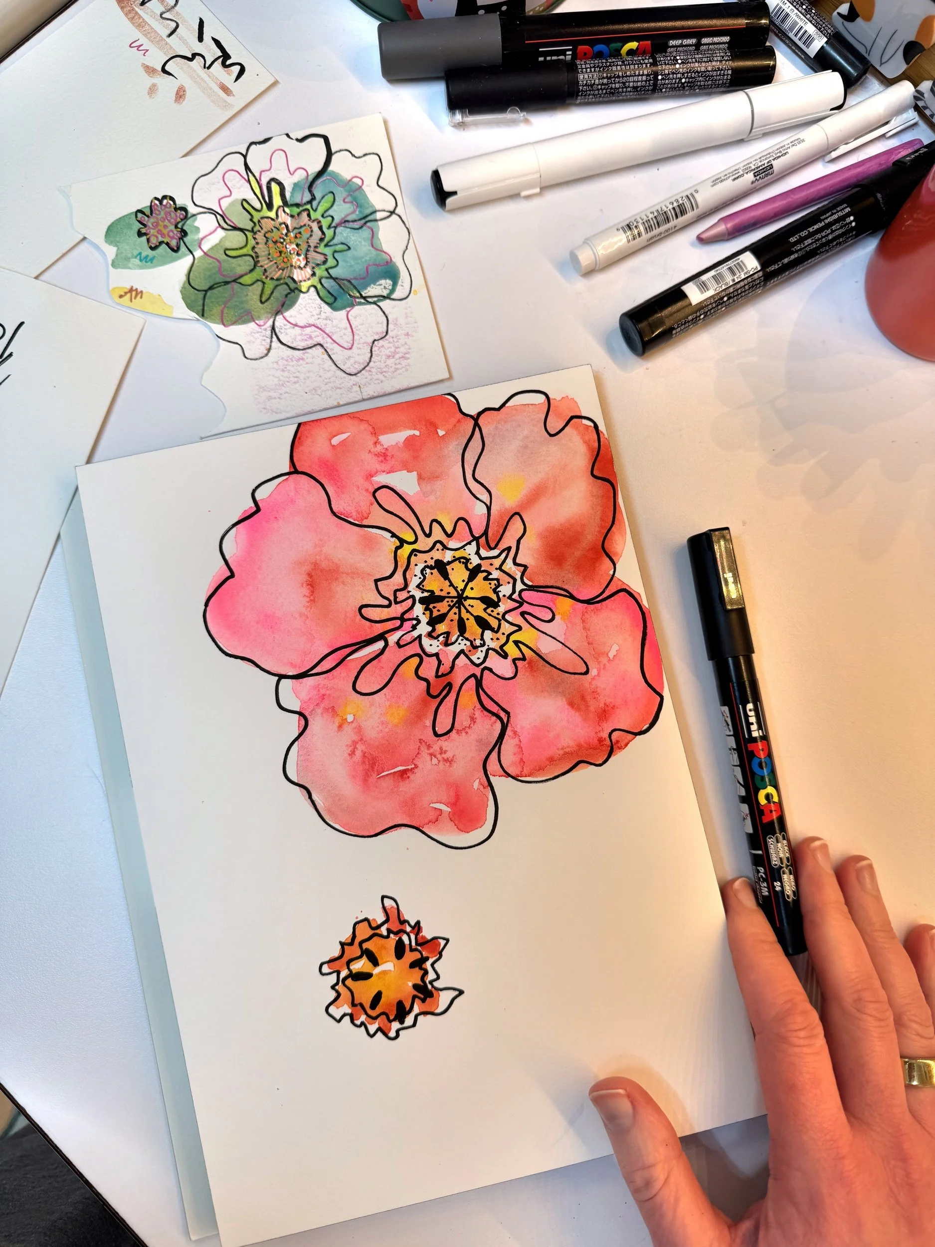 Inking over watercolor