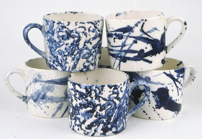 Sponged and splattered majolica mugs Charlton Cottage Studio, 1982