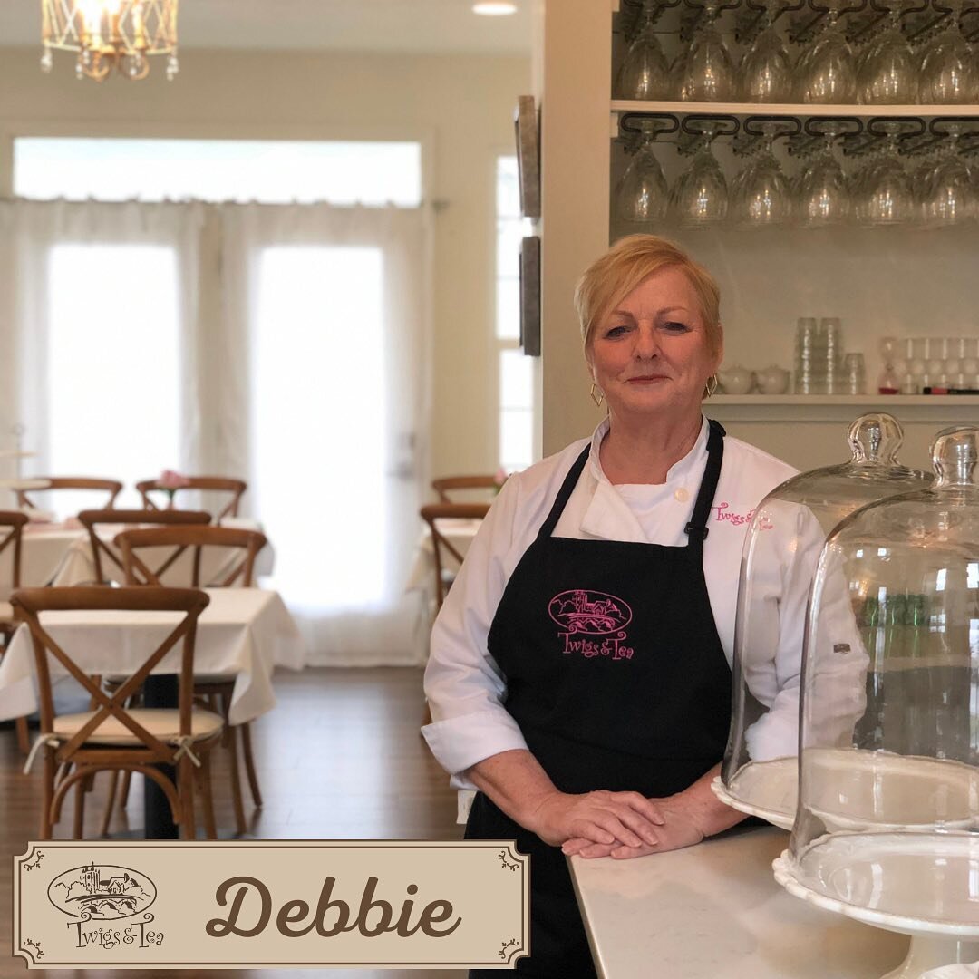 Meet Debbie 🫖

Debbie has been with Twigs &amp; Tea for 25 years and 7 years at the Tea Room.

Her favorite Twigs boutique item is our Kate Spence jewelry collection! 

Some of Debbie&rsquo;s favorite Tea Room menu items are our Chicken Salad on a b