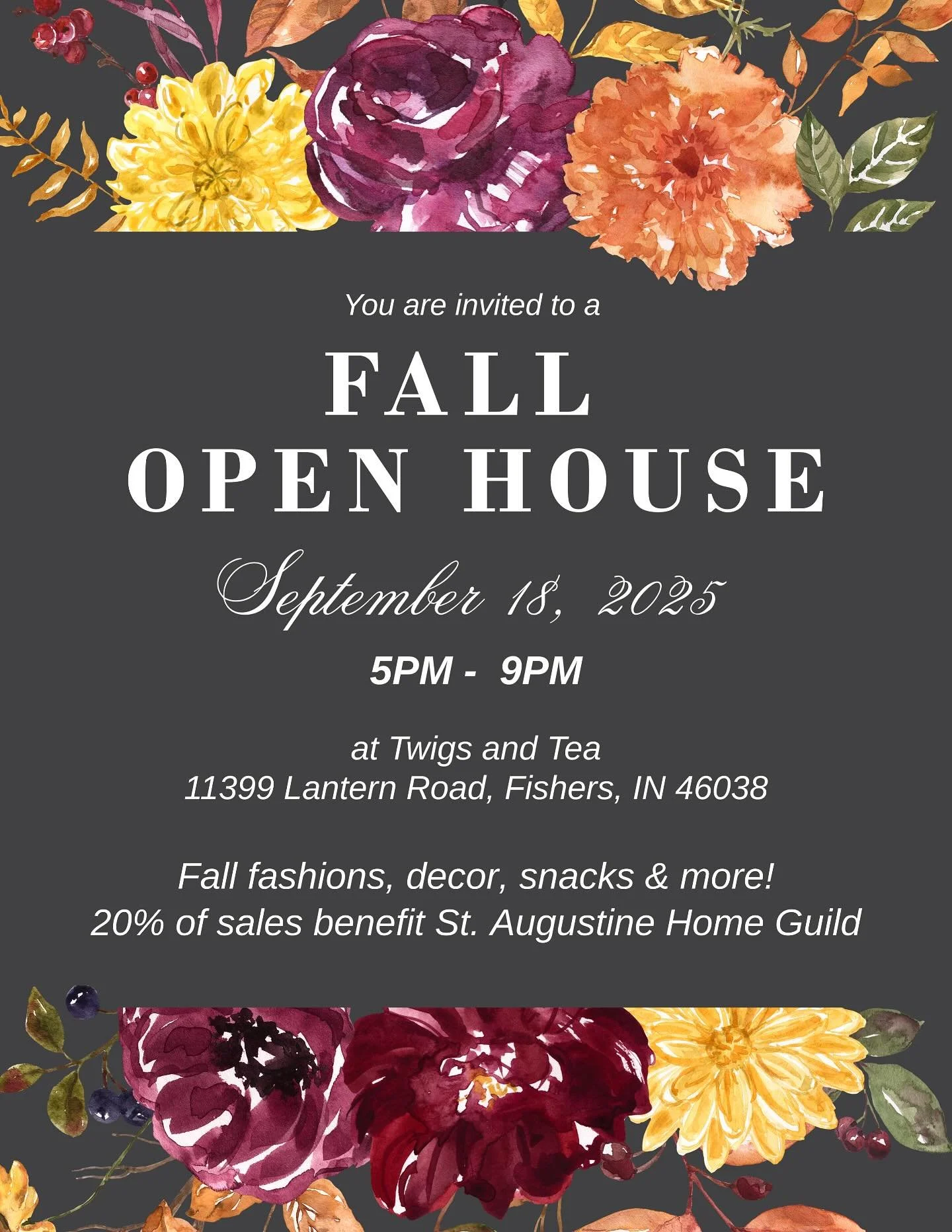 SAVE THE DATE 💌 Join us on Thursday, September 18th from 5-9pm for our Annual Fall Open House! 20% of the event sales will benefit the St. Augustine Home Guild. 

Join us for an evening of fall fashion, decor, snacks &amp; more!