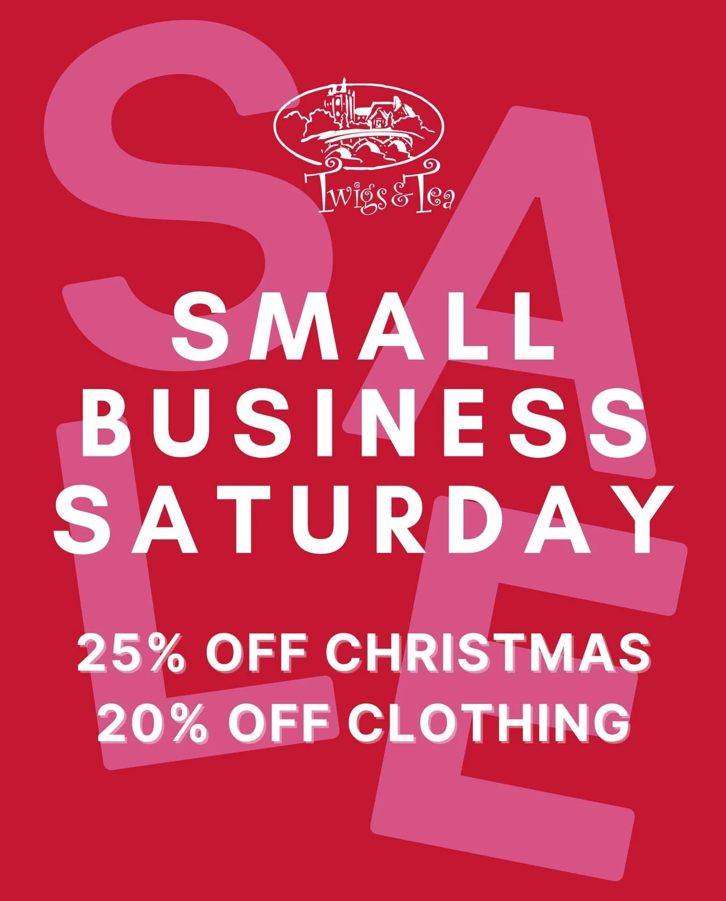 It&rsquo;s SMALL BUSINESS SATURDAY 🛍️🩷 Support your local businesses this Thanksgiving weekend!! Shop 25% off all Christmas &amp; 20% off Clothing at Twigs &amp; Tea!